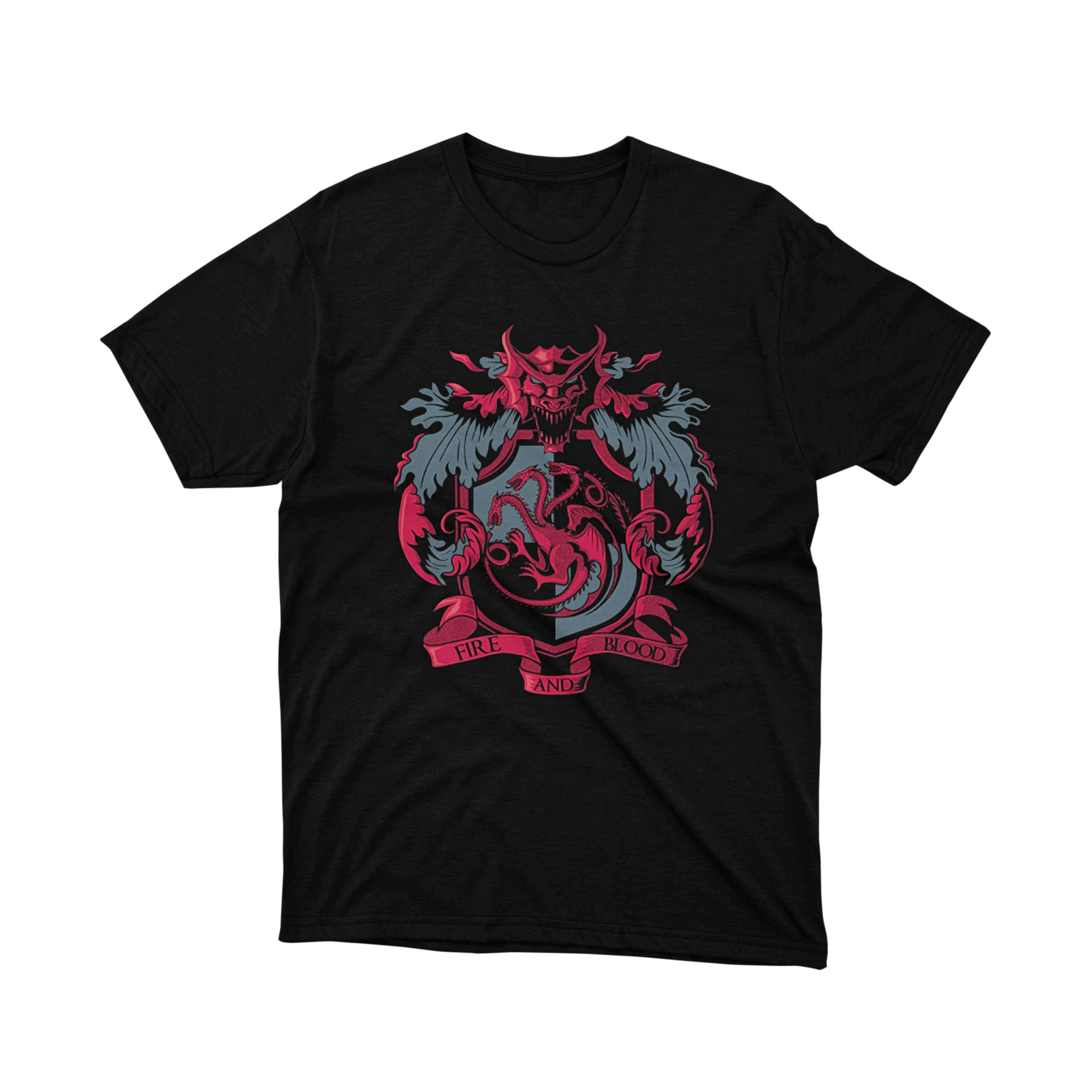 Targaryen Crest Red Three Headed Dragon Fire Blood Tee Shirt