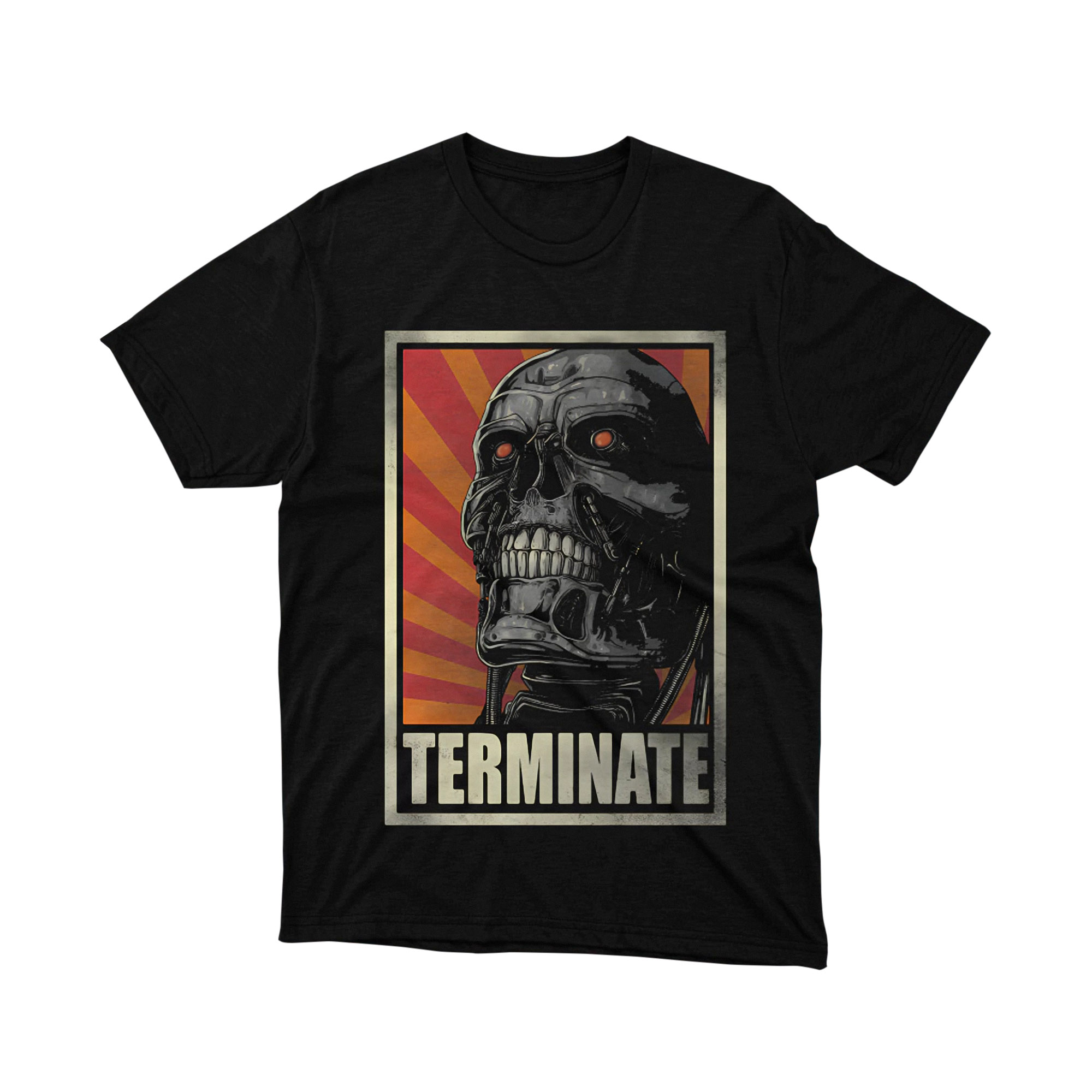 Terminate Poster Endoskeleton Head Terminator Parody T Shirt Red Rays Robot Unisex