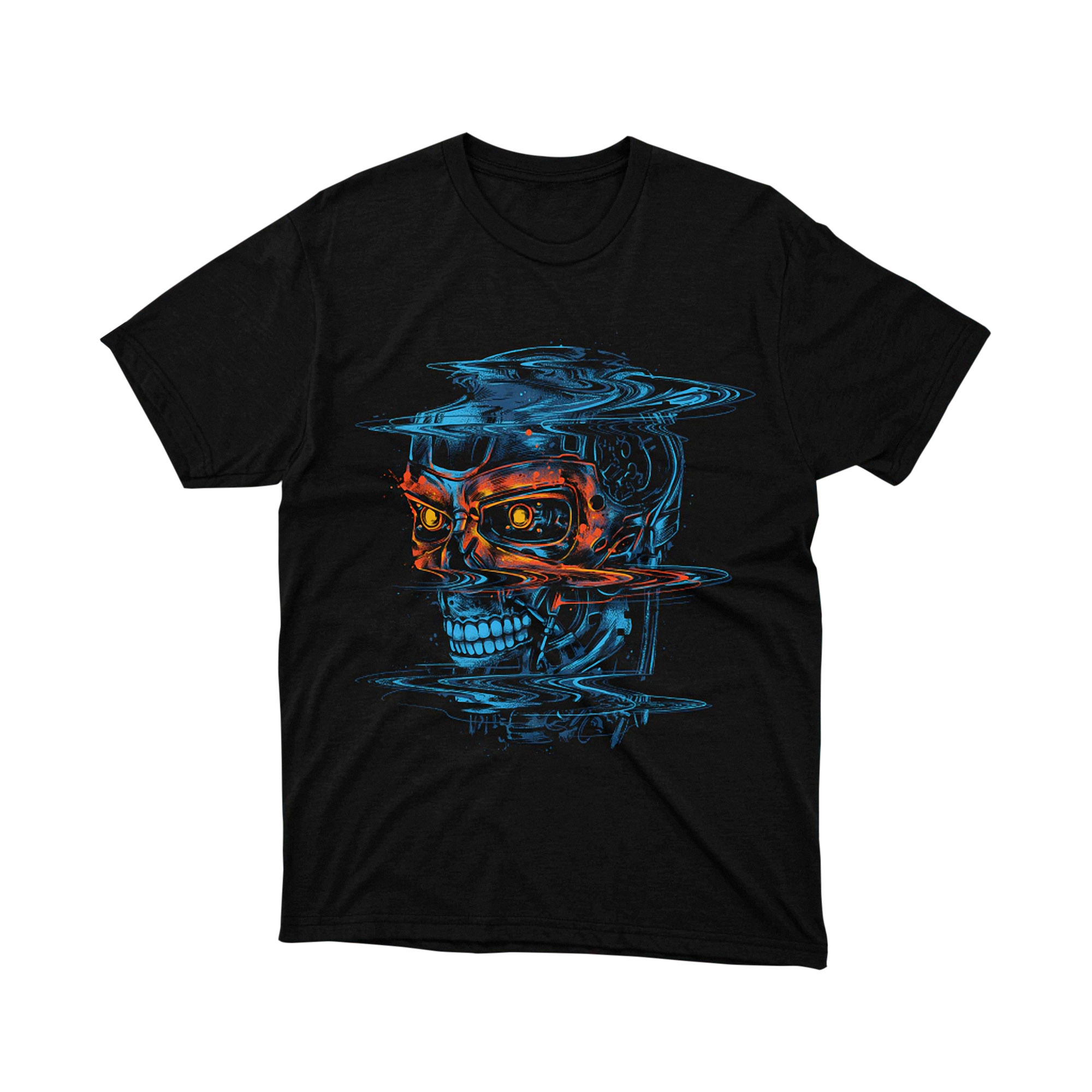 Terminator Dual Face Fire and Water Parody T Shirt Endoskeleton Glow Retro Unisex