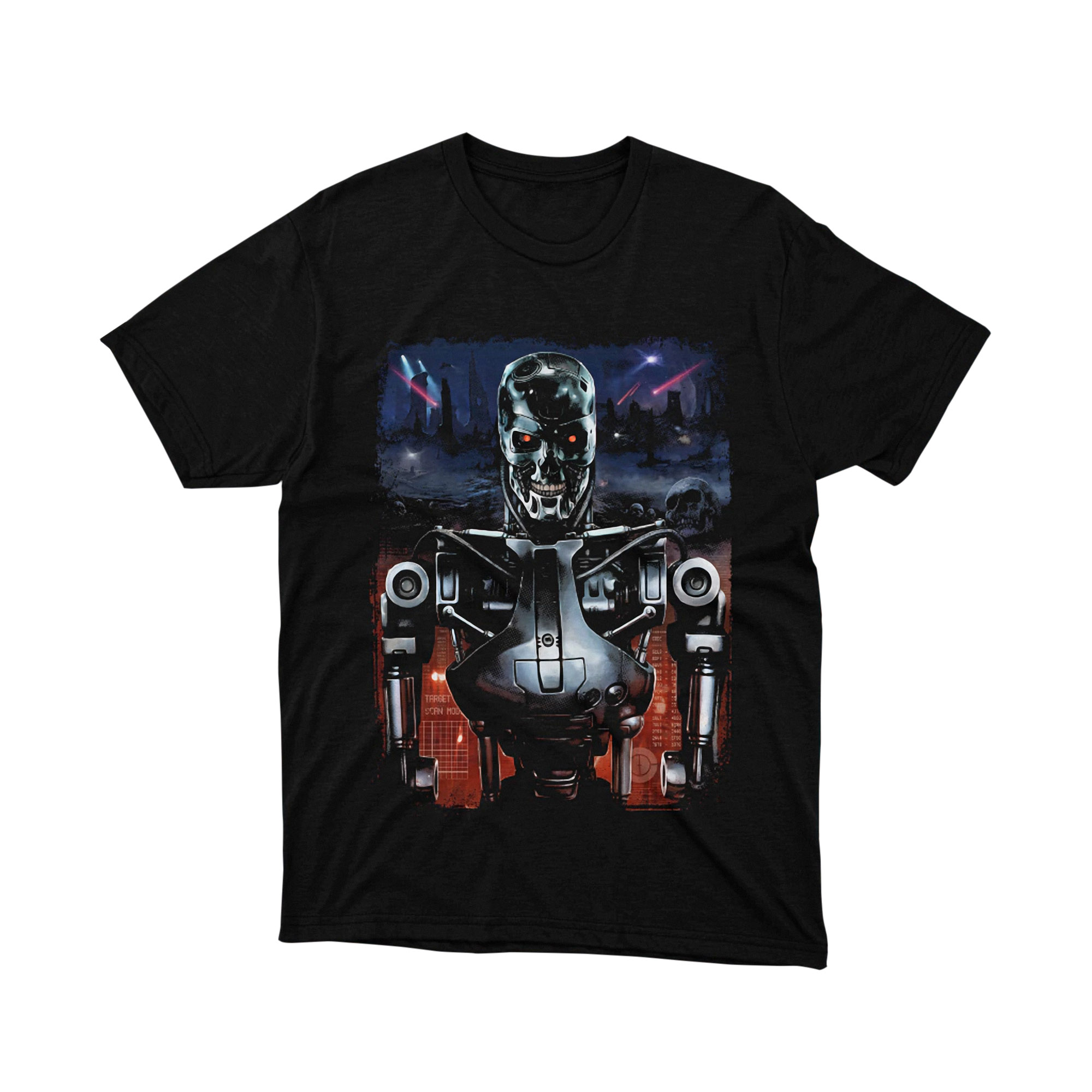 Terminator Endoskeleton Night City Parody T Shirt Sci Fi Robot Skull Unisex
