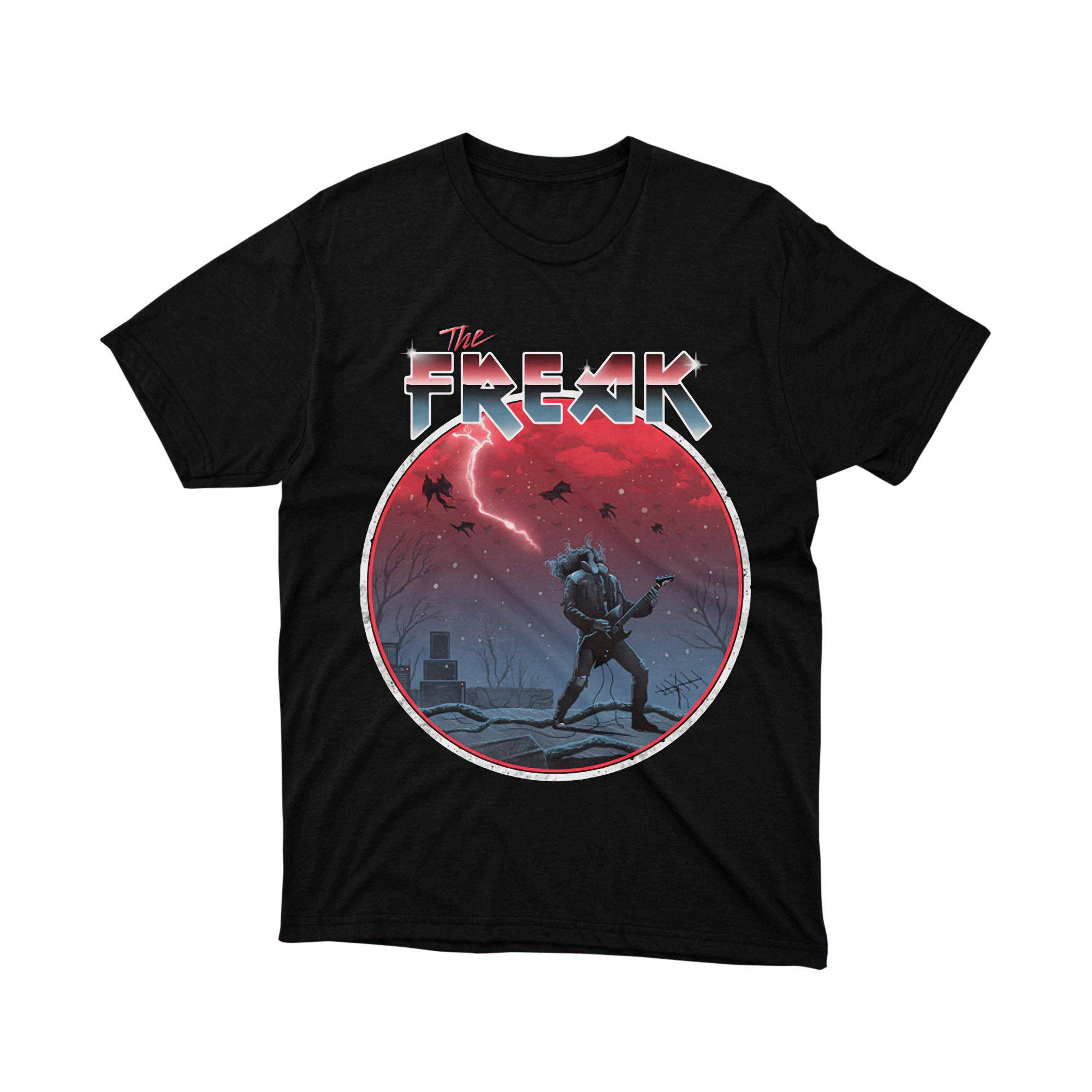 The Freak Guitarist Lightning Stranger Things Parody T Shirt Red Moon Unisex