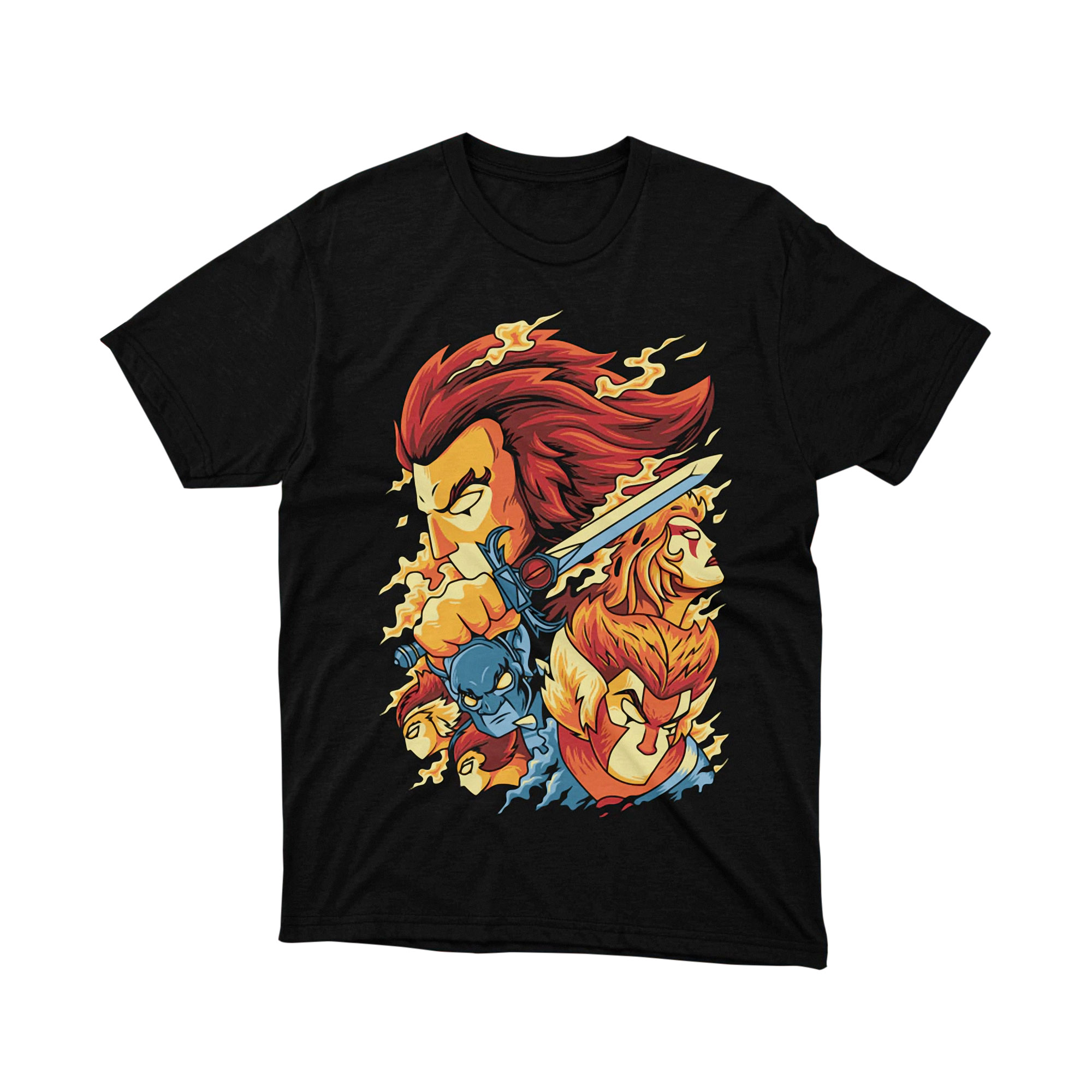 Thundercats Character Collage Sword Flame Parody T Shirt 1980s Anime Group Unisex