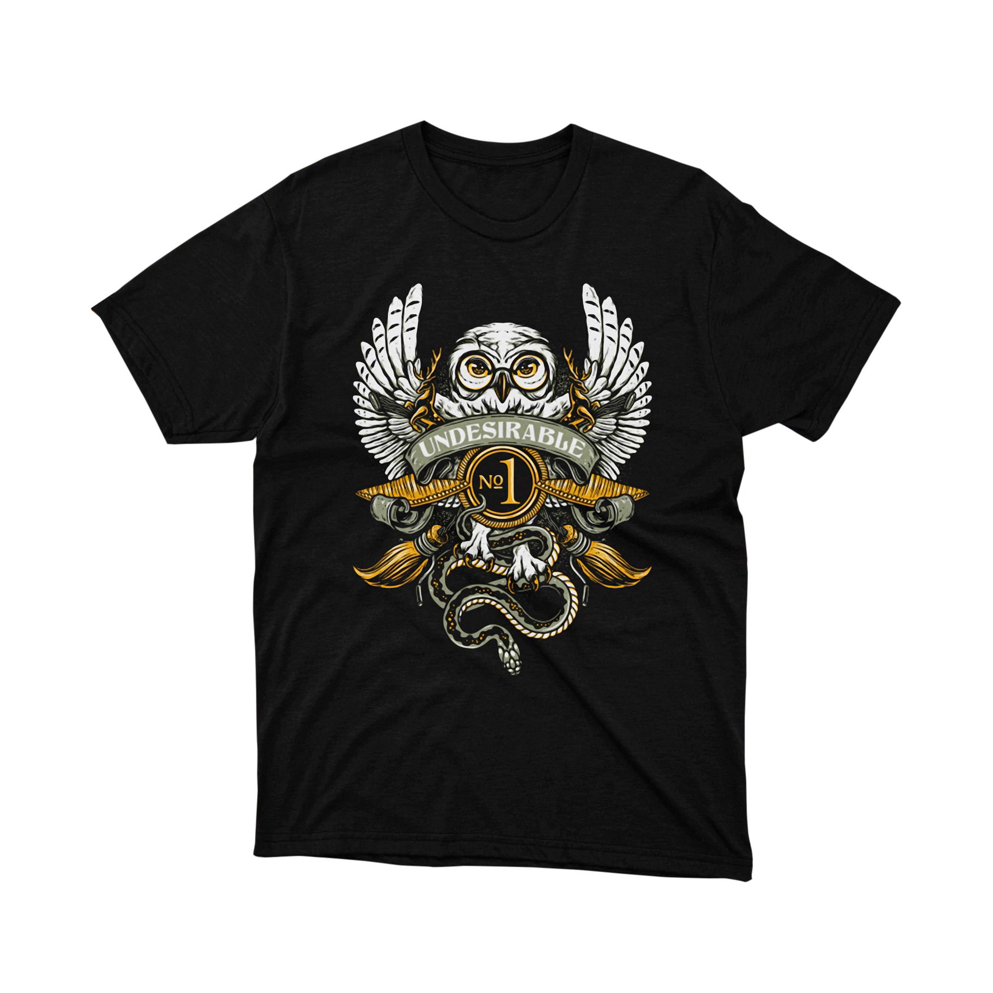 Undesirable No 1 Owl Wings Snake Magic Crest Wizard Graphic Tee Dark Art Shirt