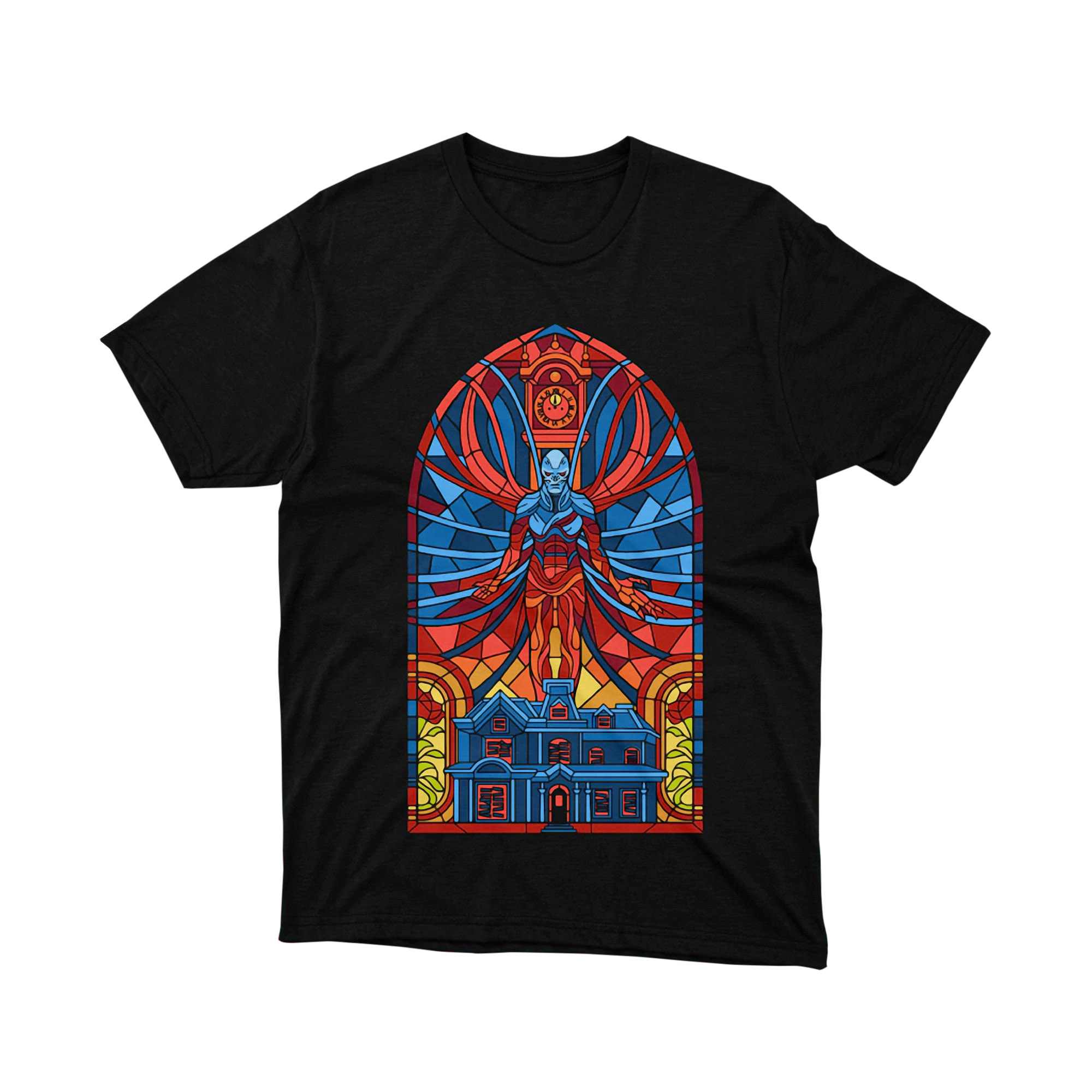 Vecna Stained Glass Window Stranger Things Parody T Shirt Colorful Monster Art Unisex