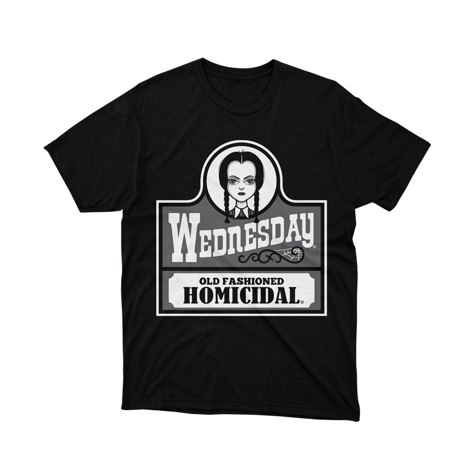 Wednesday Old Fashioned Homicidal Addams Family Gothic Whisky Label Dark Humor Tee Shirt