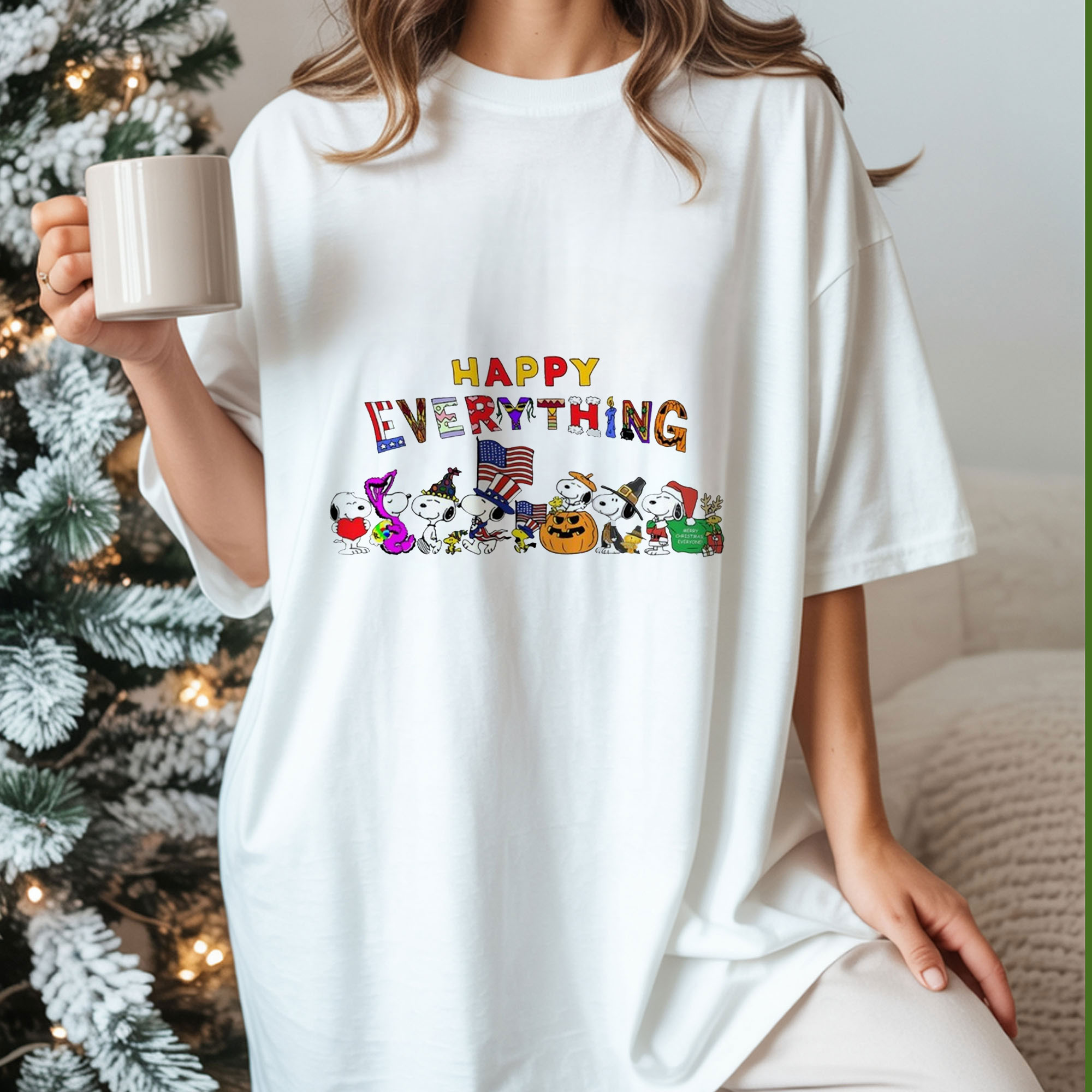 Peanuts Snoopy Happy Everything Positive Holiday Celebration Vintage Bootleg Cheerful Apparel – T-Shirt, Hoodie & Sweatshirt