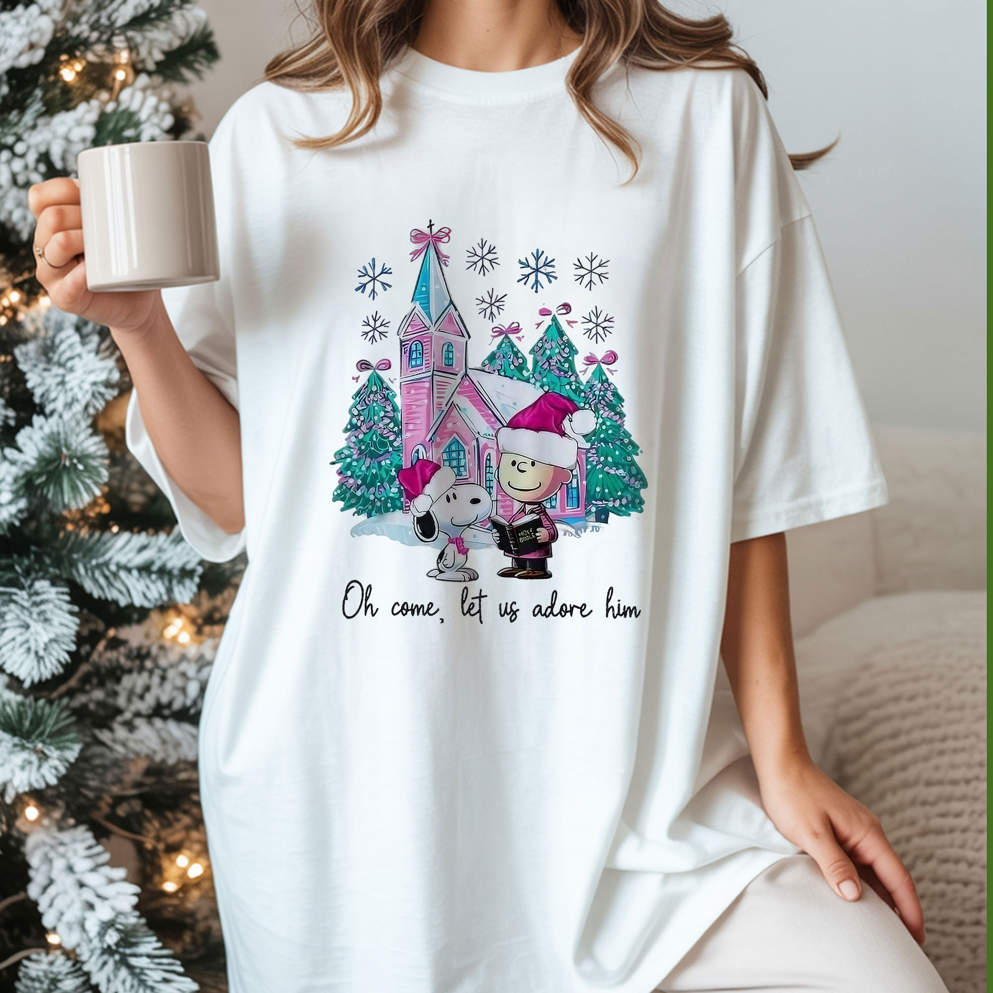 Snoopy and Charlie Brown Oh Come Let Us Adore Him Christmas Faith Holiday Nativity Vintage Bootleg Christian Apparel – T-Shirt, Hoodie & Sweatshirt