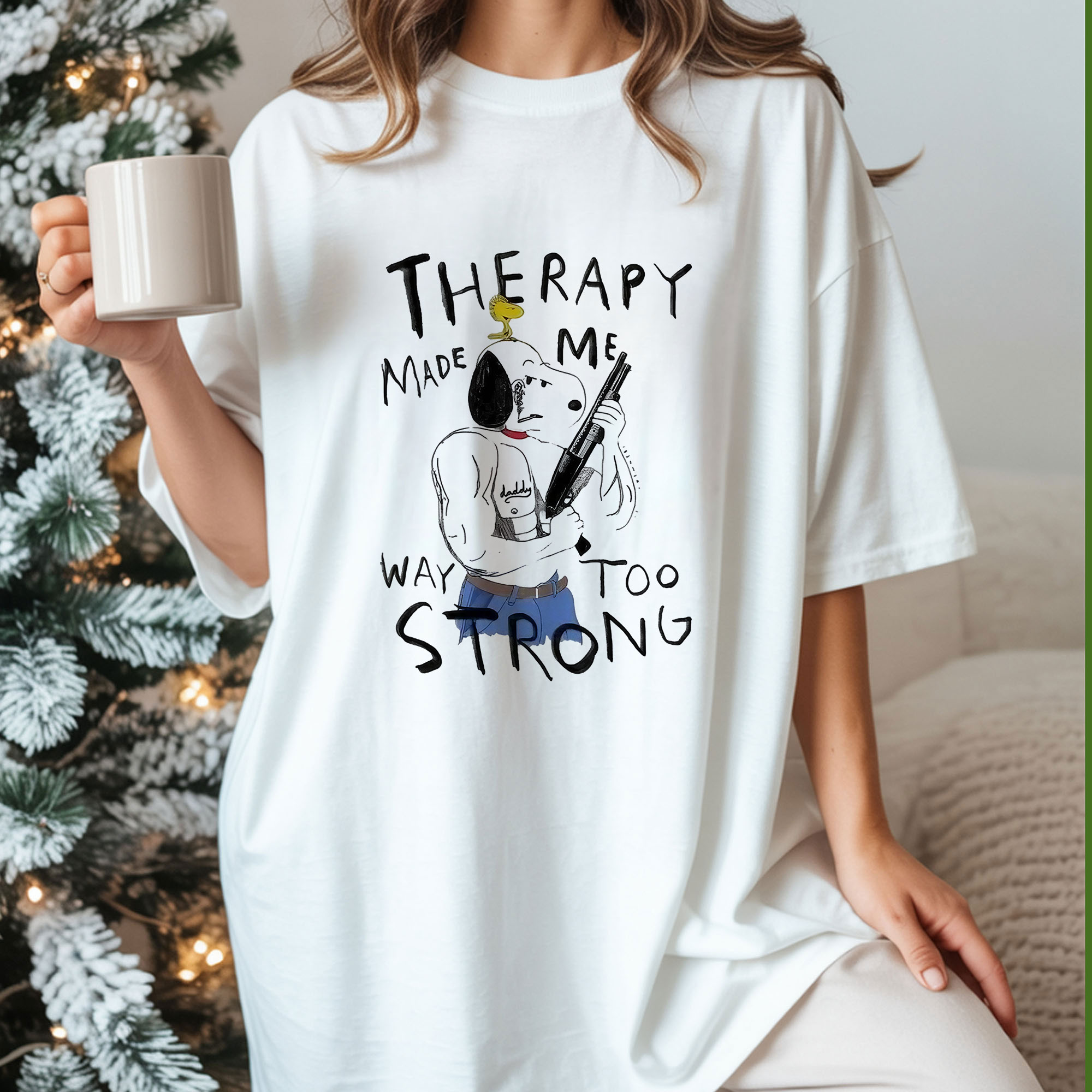Snoopy and Woodstock Gun Therapy Made Me Way Too Strong Meme Funny Dark Humor Vintage Bootleg Graphic Apparel – T-Shirt, Hoodie & Sweatshirt