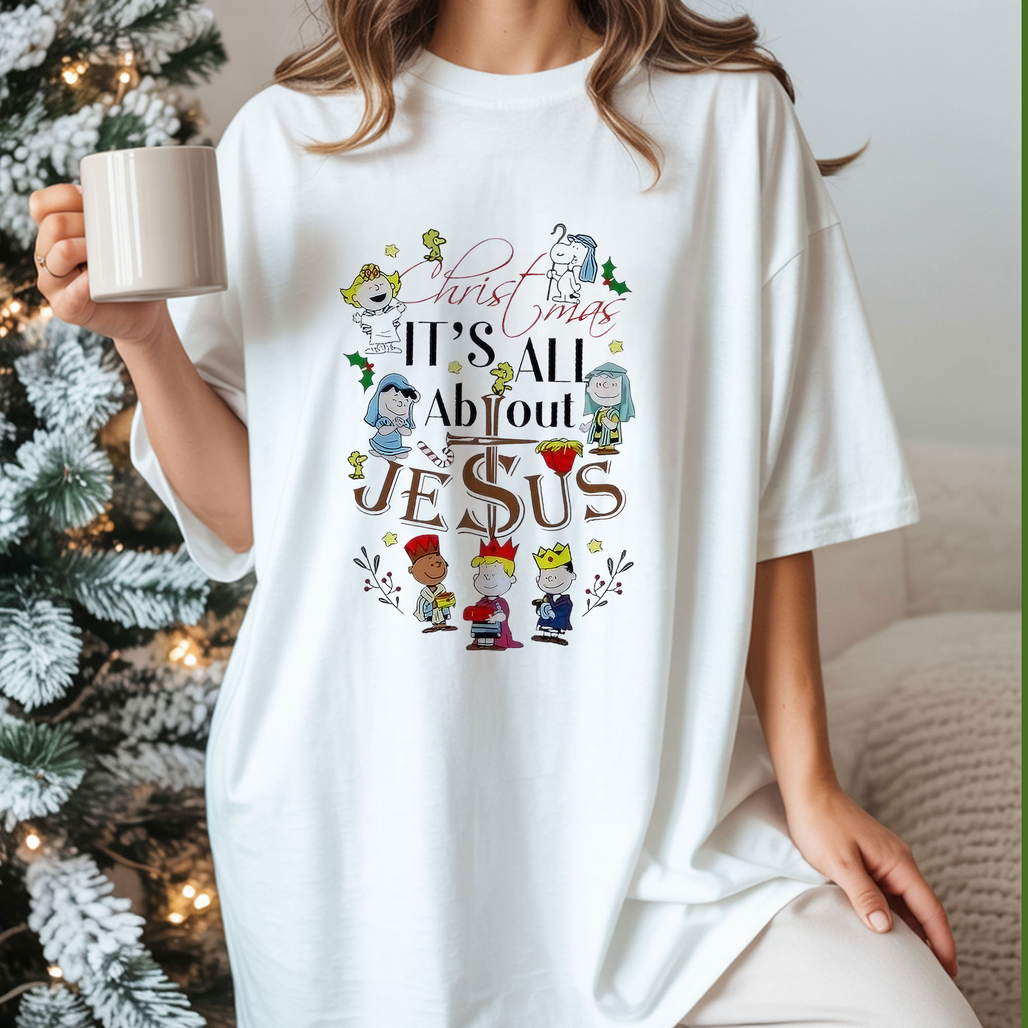 Peanuts Snoopy and Friends Christmas It’s All About Jesus Christian Faith Nativity Holiday Vintage Bootleg Festive Apparel – T-Shirt, Hoodie & Sweatshirt