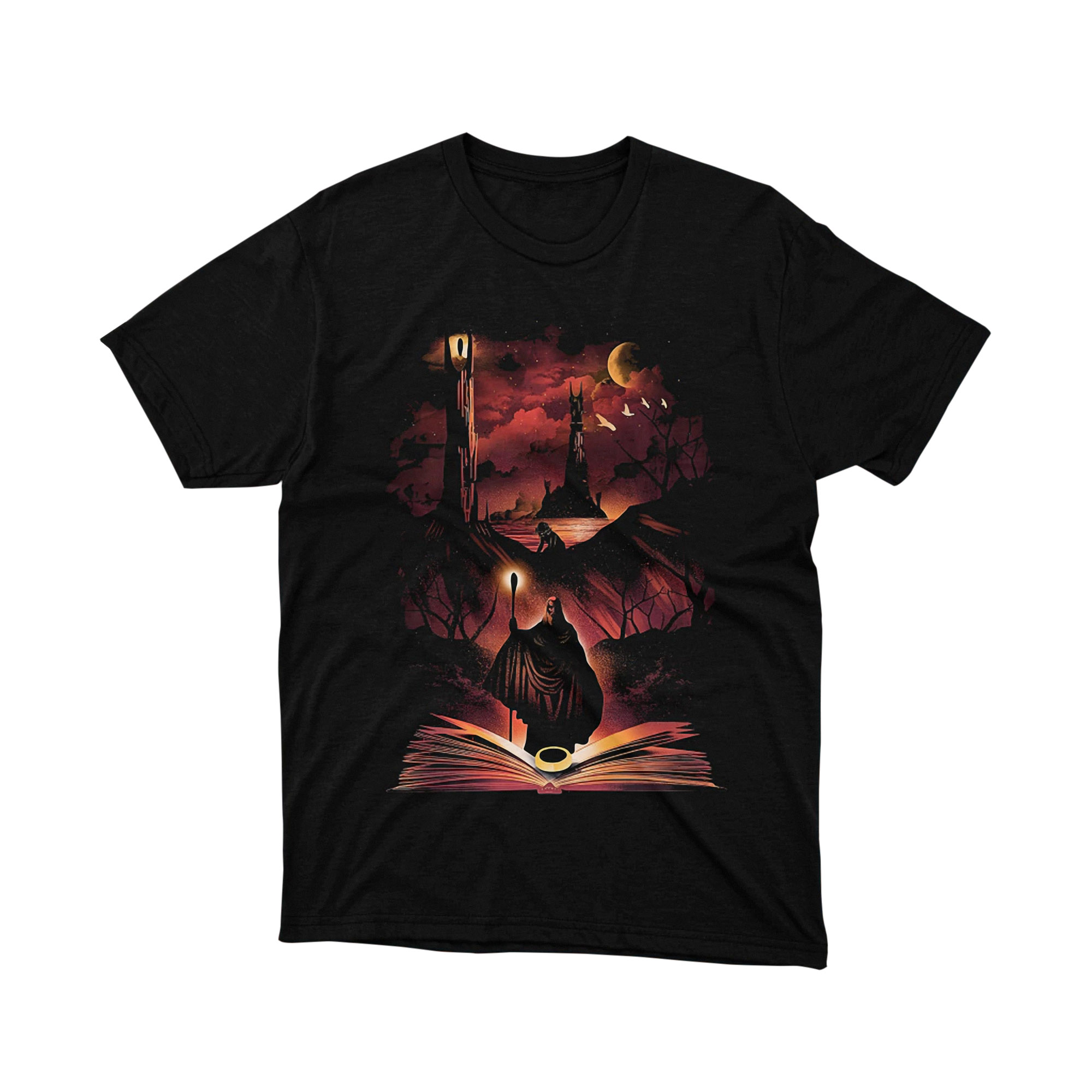 Wizard Two Towers Open Book Lord of the Rings Parody T Shirt Red Mystic Unisex