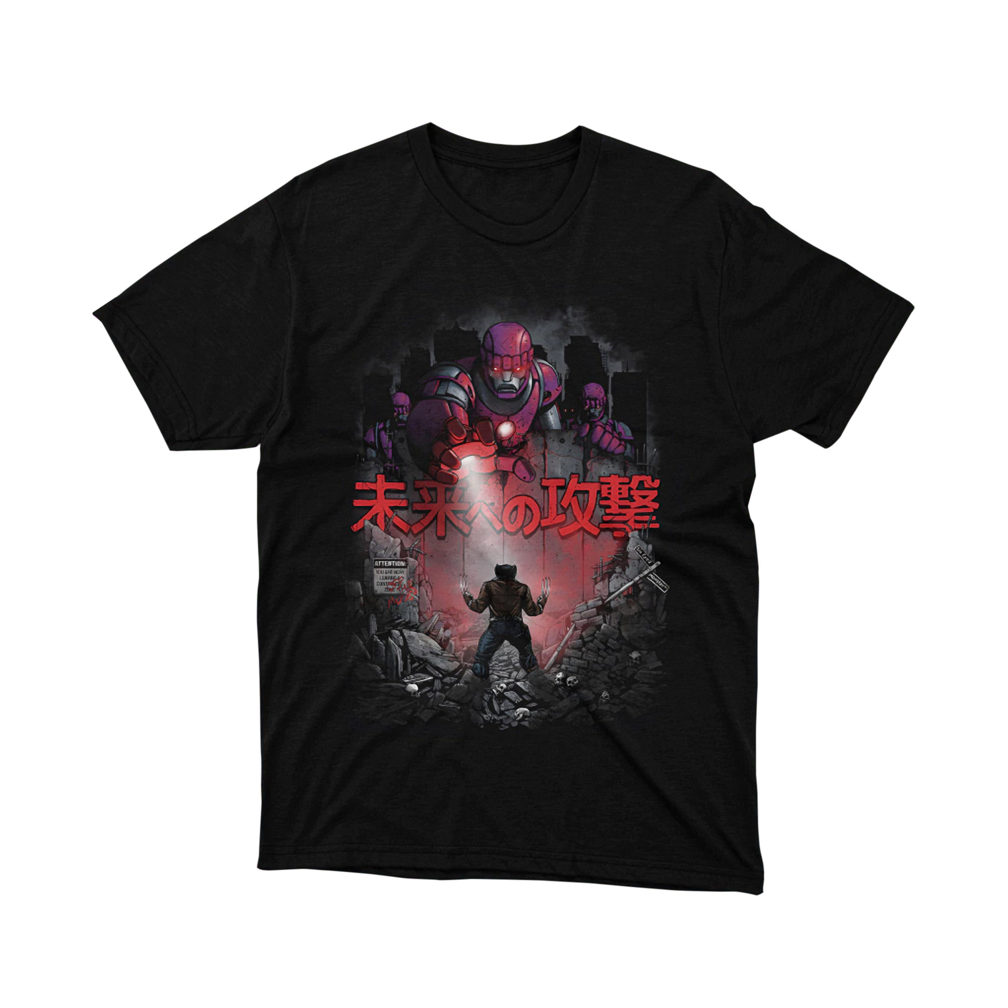 Wolverine Versus Sentinel Japanese Future Parody T Shirt X Men Comic Unisex