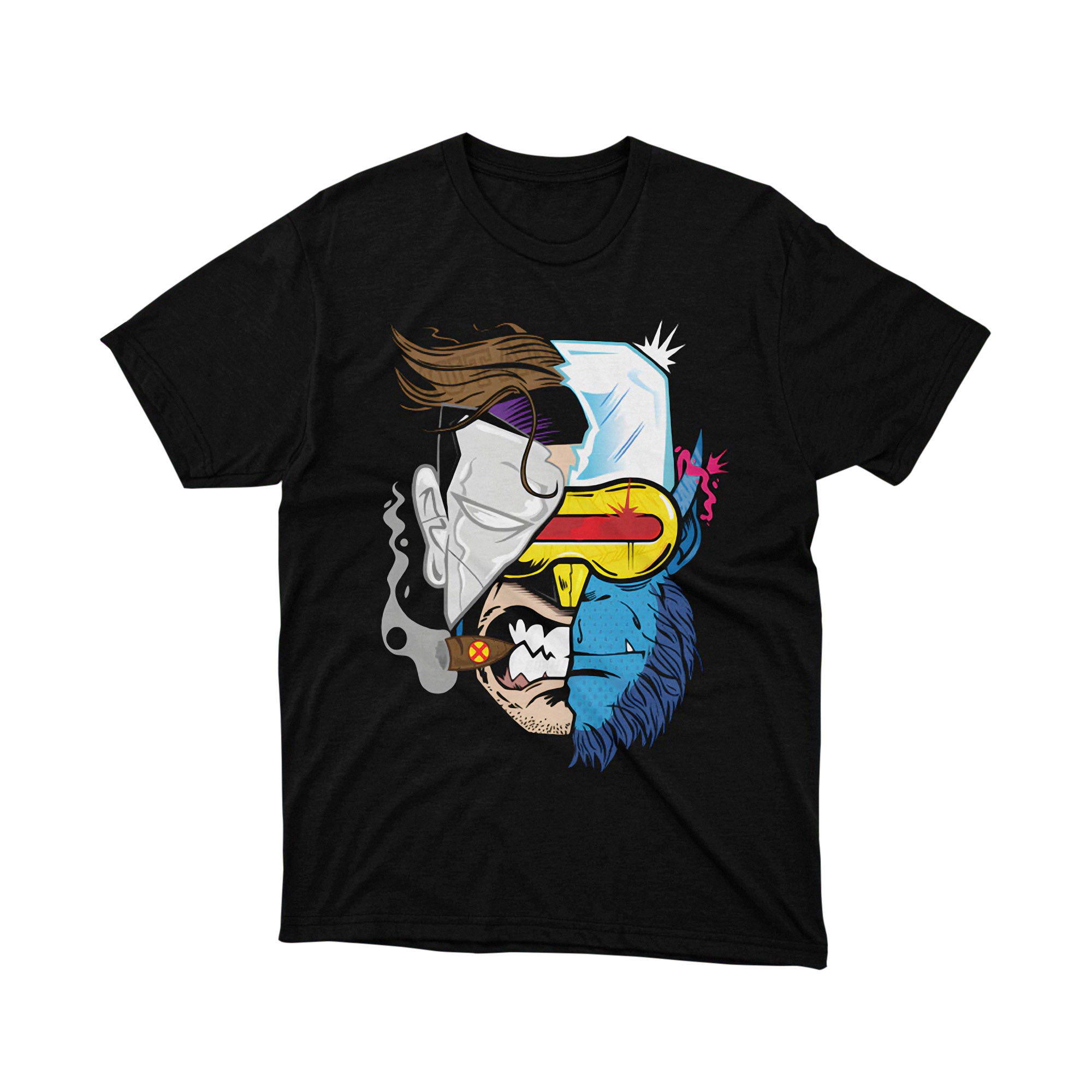 X Men Face Mashup Parody T Shirt Wolverine Cyclops Beast Hero Unisex
