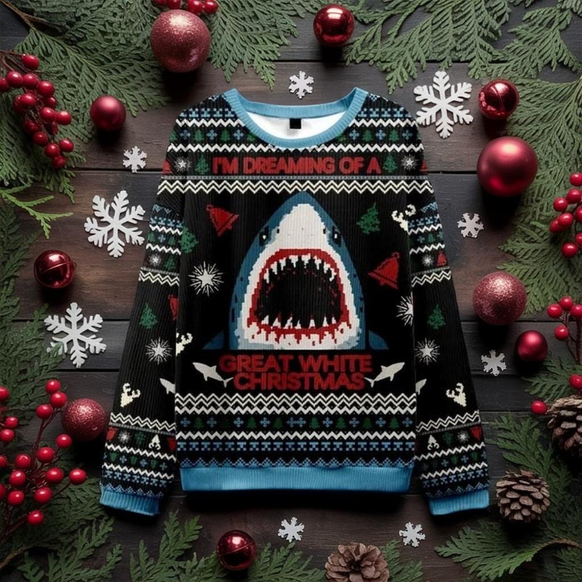 Funny Shark Ugly Christmas Sweater I’m Dreaming Of A Great White Christmas Holiday Knit Pullover Jumper Gift