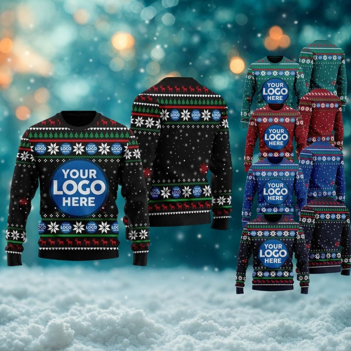 Custom Logo Ugly Christmas Sweater Personalized Company Holiday Party Pullover Team Gift Knit Jumper