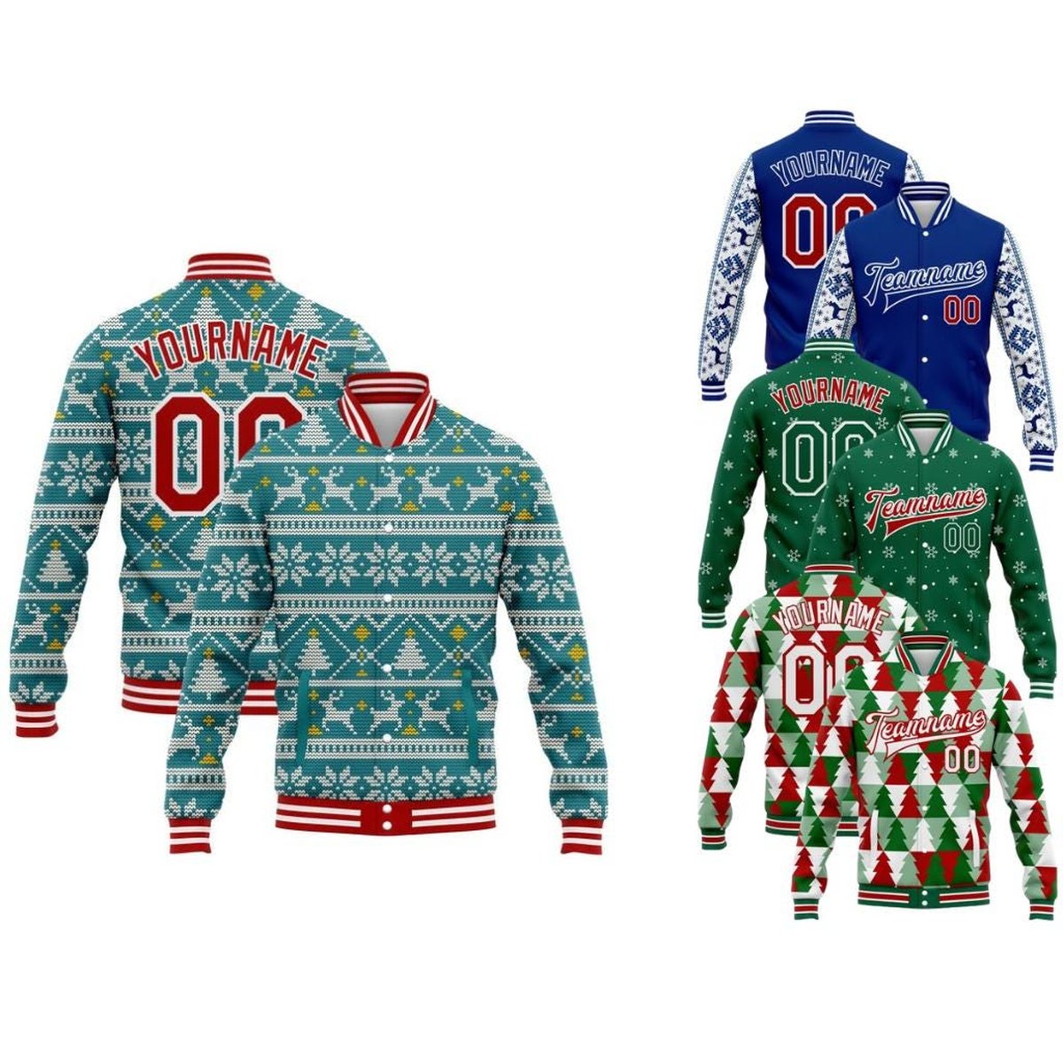 Custom Ugly Christmas Varsity Jacket With Name And Number Personalized Holiday Sweater For Family Team Gift