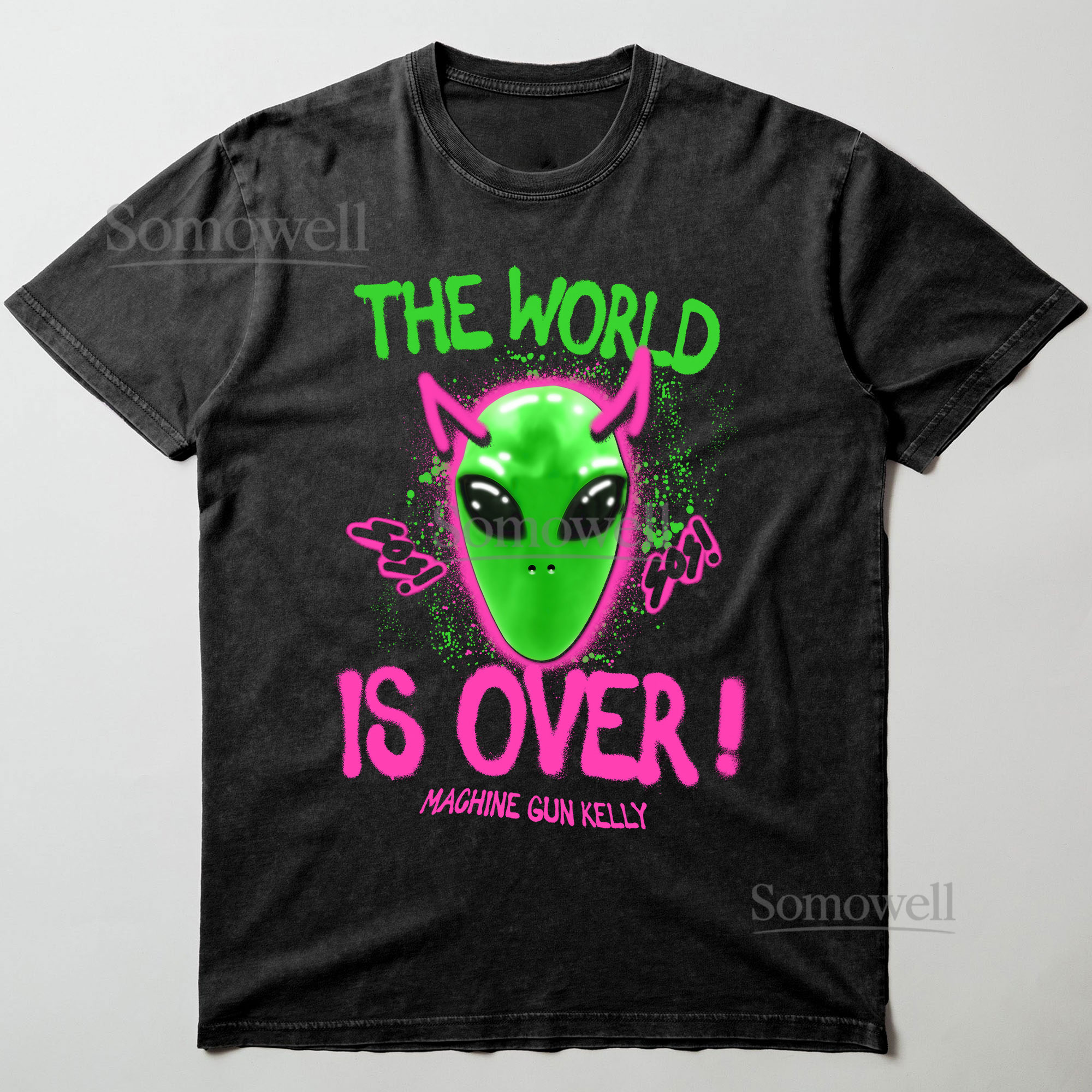 The World Is Over Neon Alien Art T Shirt
