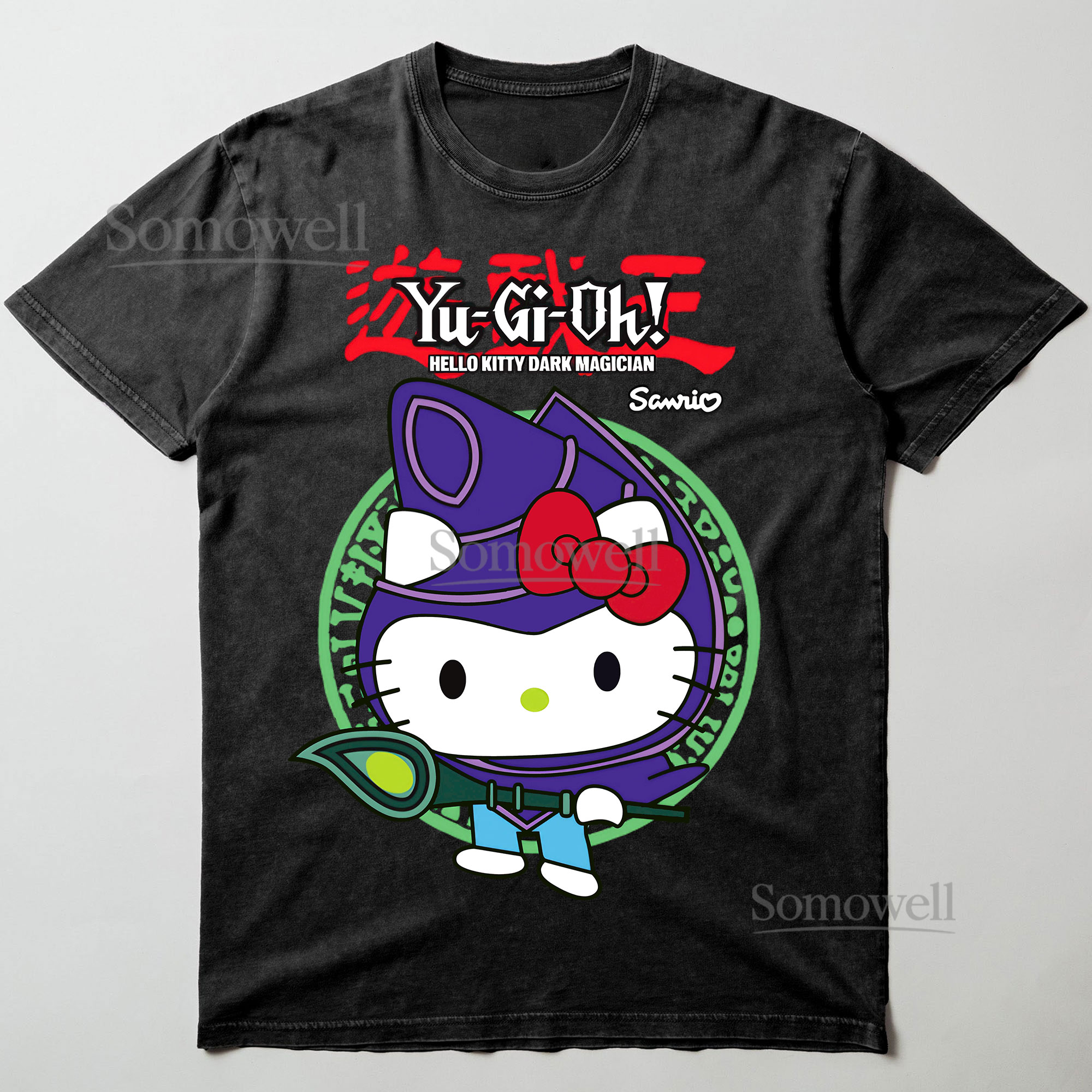 Yu Gi Oh Hello Kitty Dark Magician Anime Graphic ,hoodie sweatshirt t shirt vintage Cute Japanese Manga T Shirt