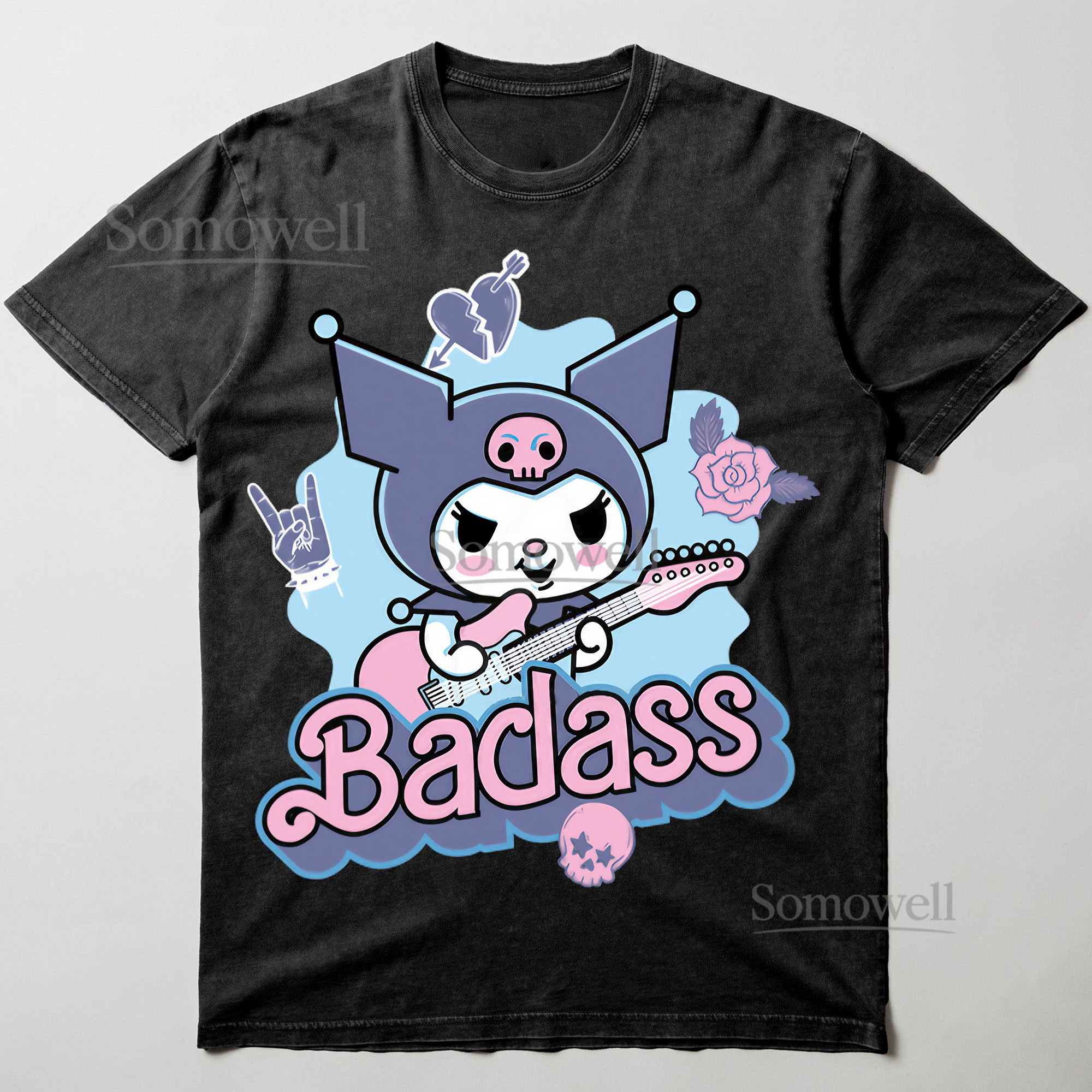 Kuromi Badass Rock Guitar Girl Sanrio Anime Graphic ,hoodie sweatshirt t shirt vintage Cute Japanese Style T Shirt