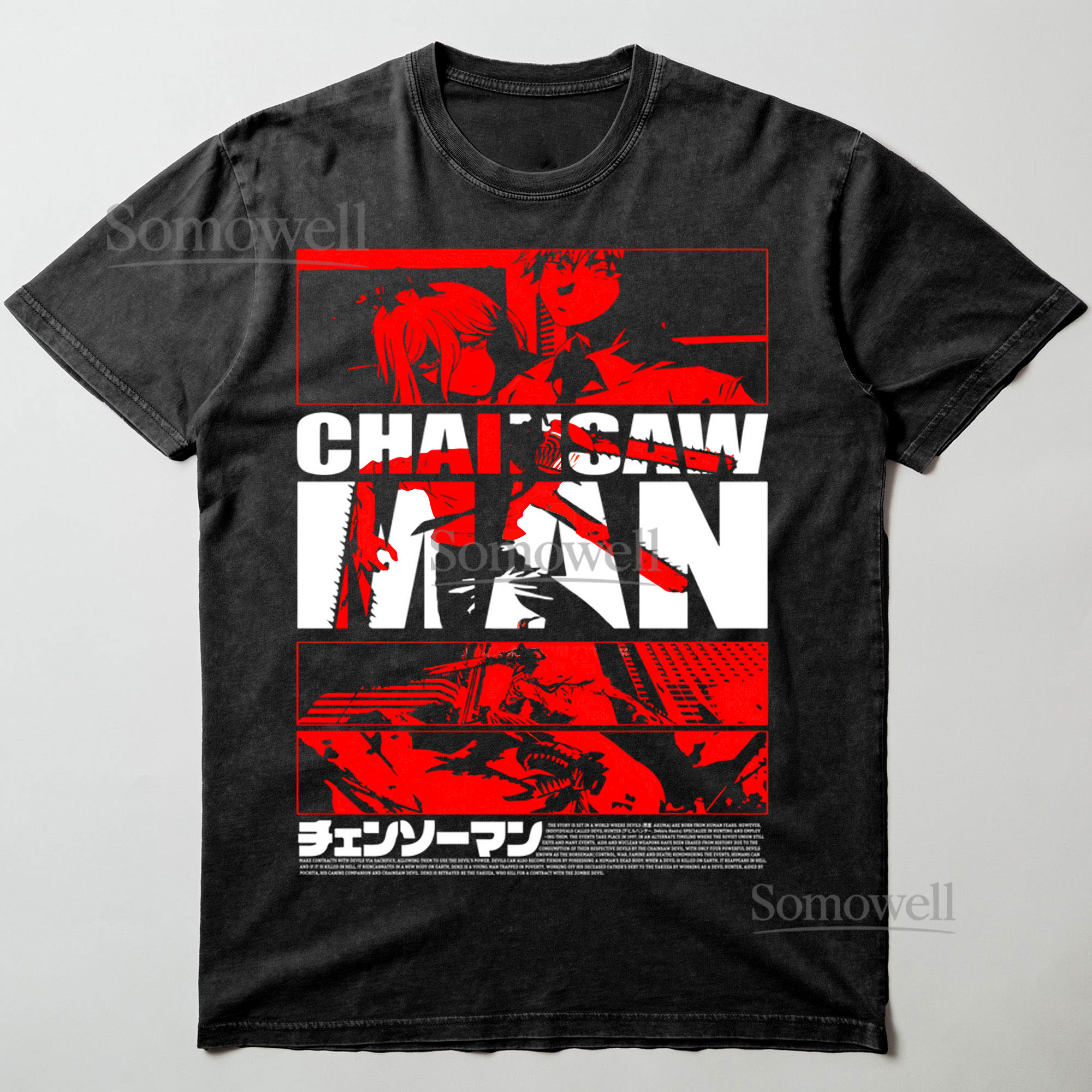 Chainsaw Man Red Black Block Manga Art Anime Graphic ,hoodie sweatshirt t shirt vintage Japanese Streetwear T Shirt