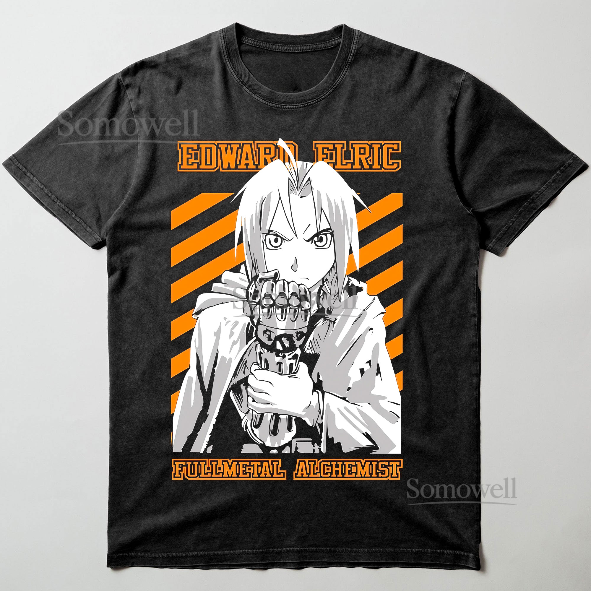 Fullmetal Alchemist Edward Elric Orange Stripes Anime Graphic ,hoodie sweatshirt t shirt vintage Manga T Shirt