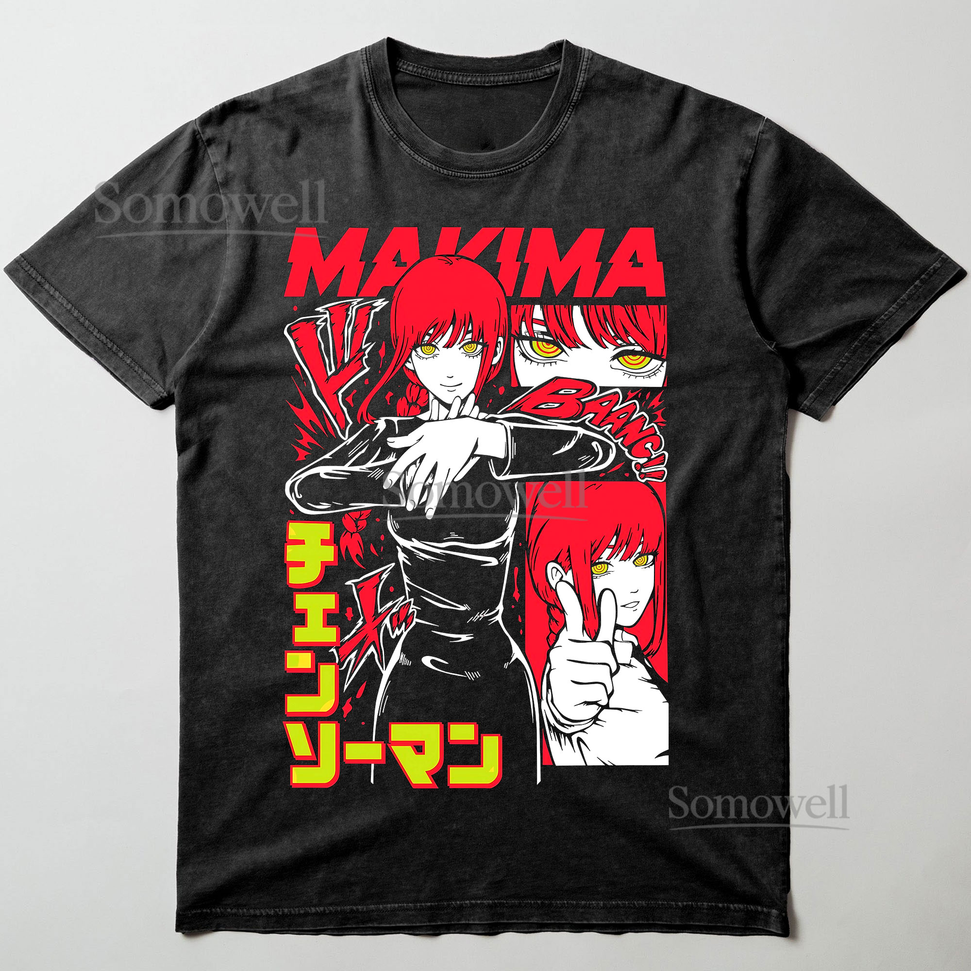 Makima Chainsaw Man Manga Panel Red Black Graphic ,hoodie sweatshirt t shirt vintage Anime T Shirt