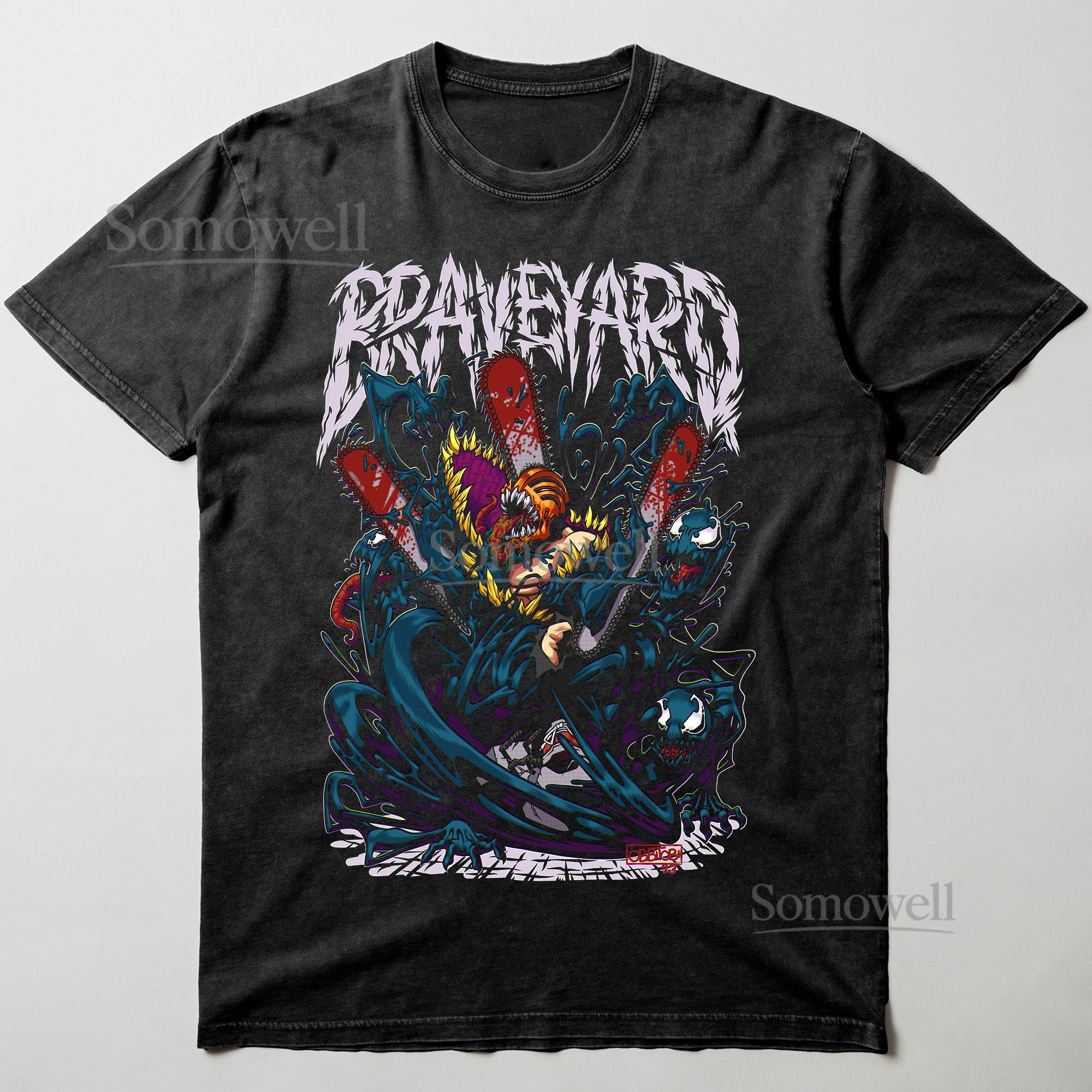 Graveyard Chainsaw Man Manga Style Anime Horror Graphic ,hoodie sweatshirt t shirt vintage Streetwear T Shirt