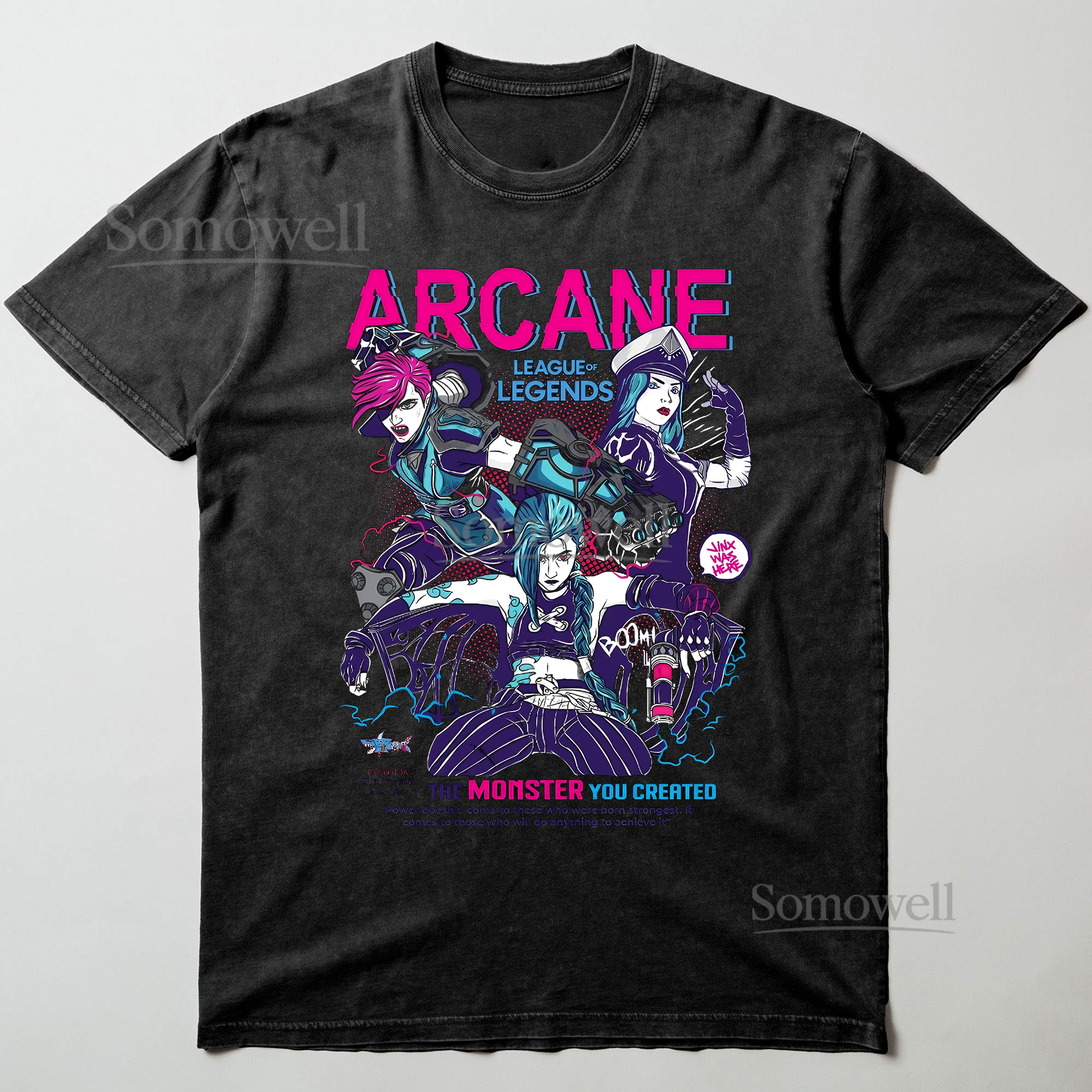 Arcane League of Legends Jinx Vi Caitlyn Graphic ,hoodie sweatshirt t shirt vintage, Stylish Character Manga Print Shirt, Unisex Casual Wear