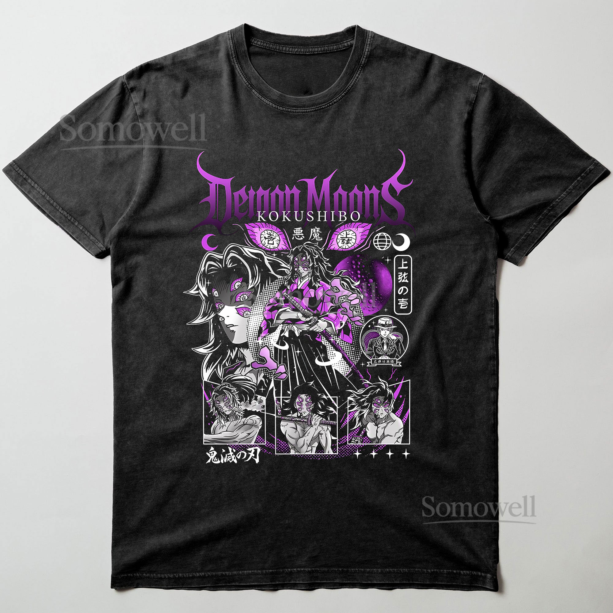 Demon Moon Kokushibo Purple Manga Graphic ,hoodie sweatshirt t shirt vintage Detailed Anime Panel Shirt Unisex Casual Wear