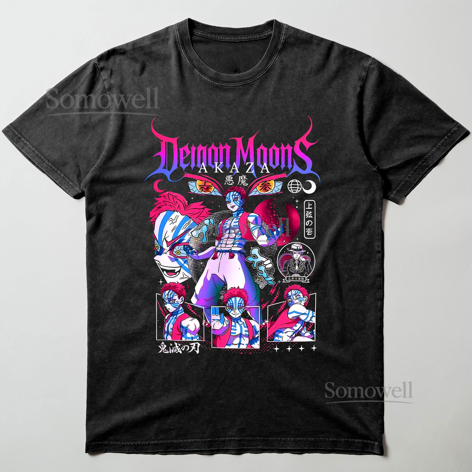 Akaza Demon Moons Upper Rank Three Demon Slayer Anime Graphic ,hoodie sweatshirt t shirt vintage Japanese Streetwear T Shirt