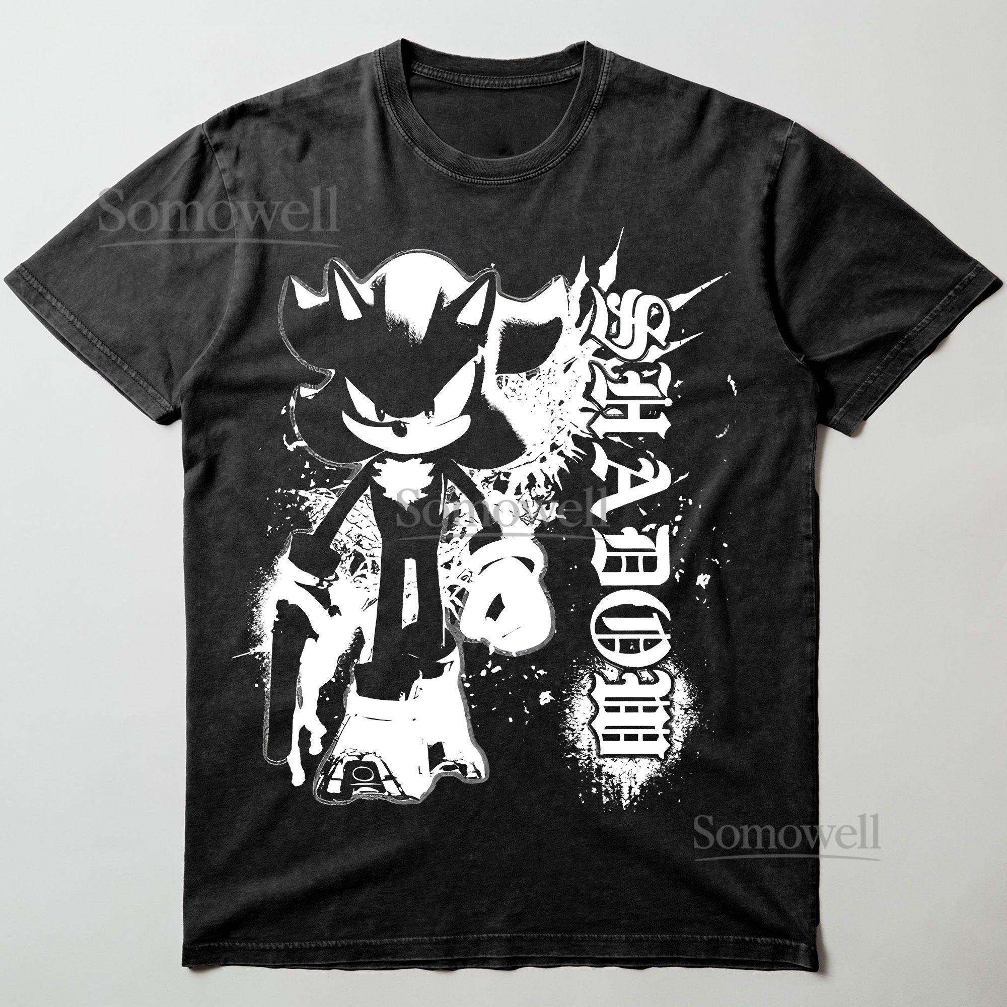 Shadow the Hedgehog Japanese Calligraphy Black White Graphic ,hoodie sweatshirt t shirt vintage Anime Game T Shirt