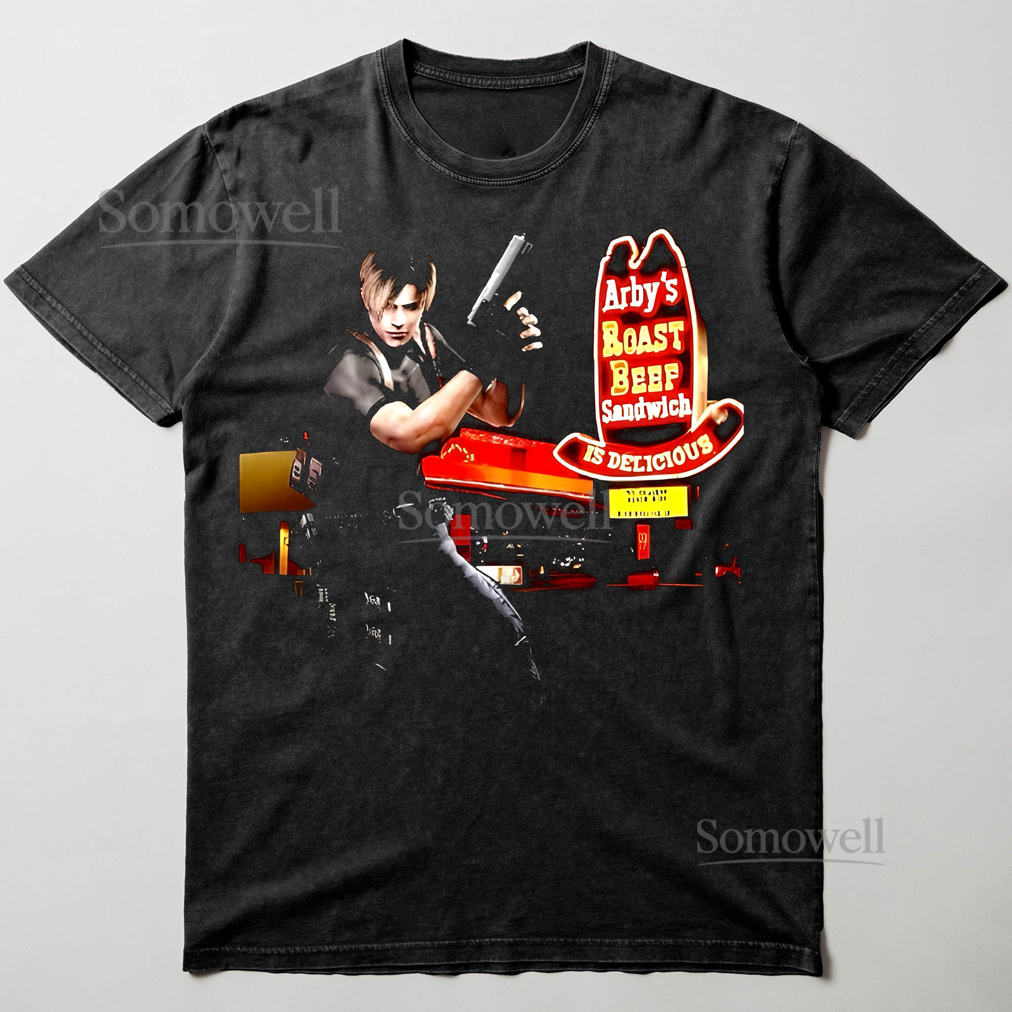 Resident Evil Leon Kennedy Arby Restaurant Meme Graphic ,hoodie sweatshirt t shirt vintage Funny Horror Game T Shirt