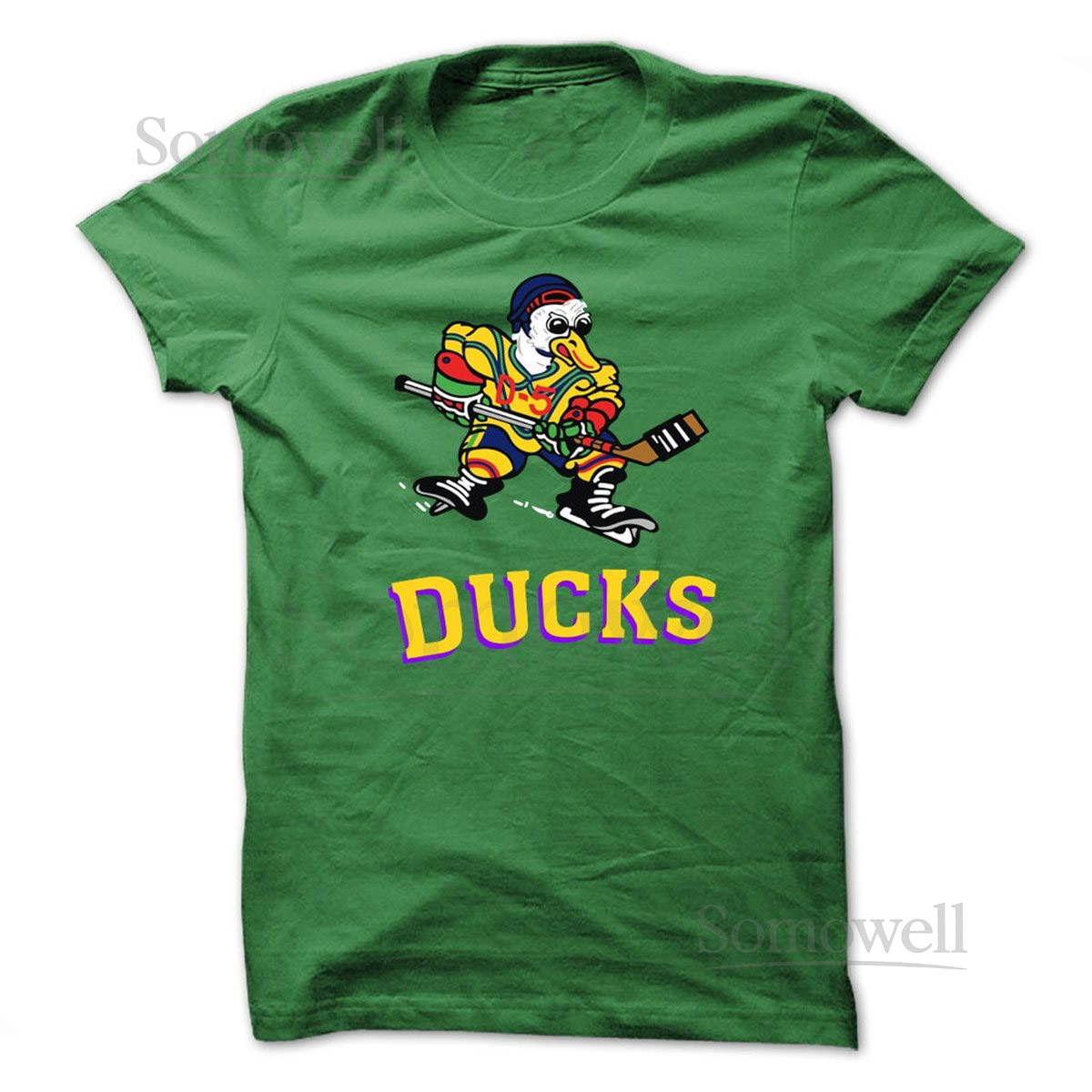  - Mighty Ducks Jersey T-Shirt Design - Green T-shirt with Gold Print_128