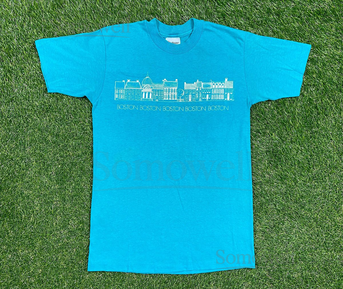 Vintage Boston T Shirt Tee Stedman Made USA Size Medium M Massachusetts New England Tourist City 1980s 80s_684