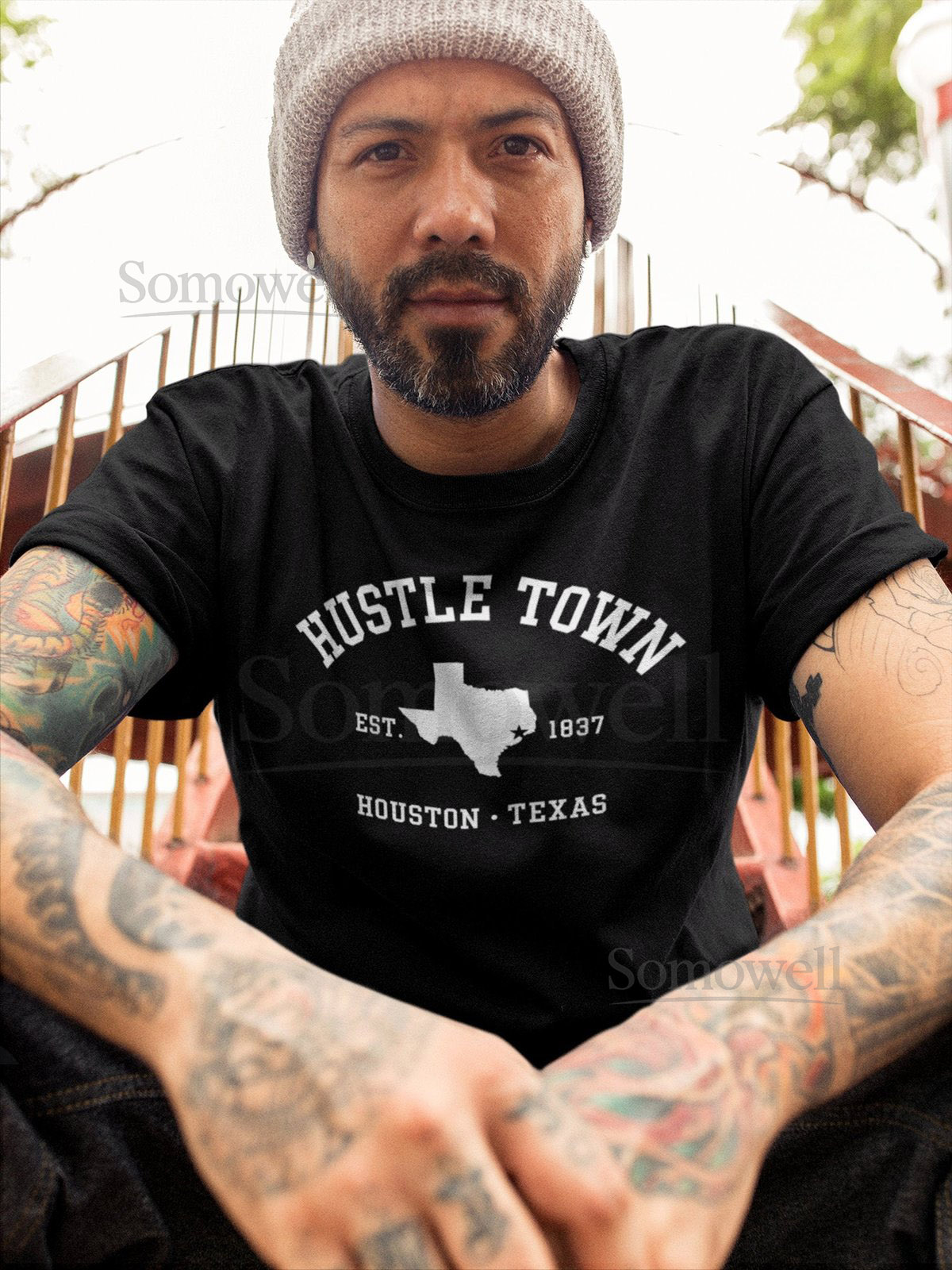 HUSTLE TOWN T-Shirt Unisex Houston TX Shirt H-Town gift for him her moving to Houston housewarming htx cougars texans Astros t_418