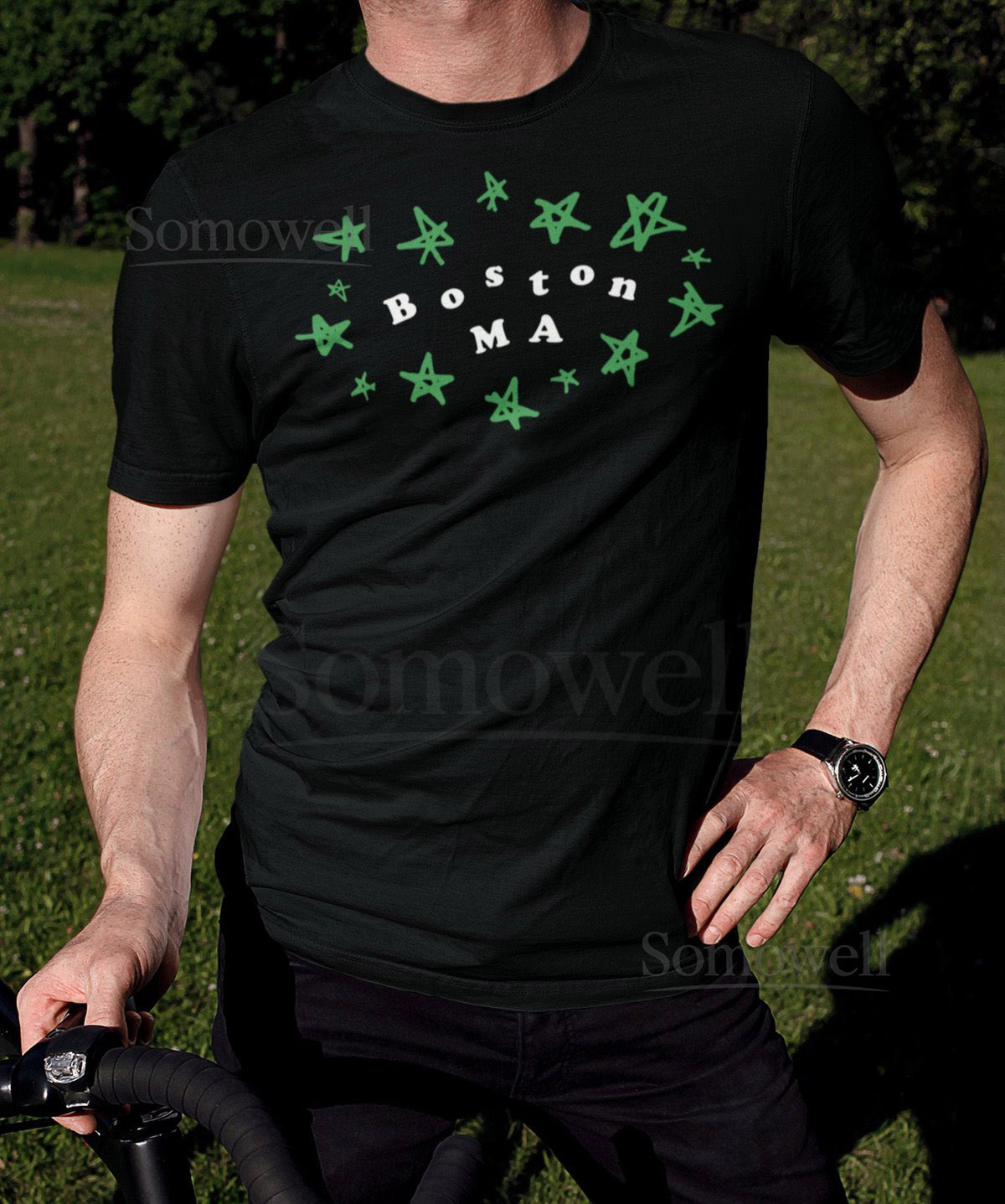 Whimsical BOSTON T-Shirt w. Stars Unisex BOS Massachusetts shirt fun artistic artsy indie style aesthetic MA housewarming gift him her_729