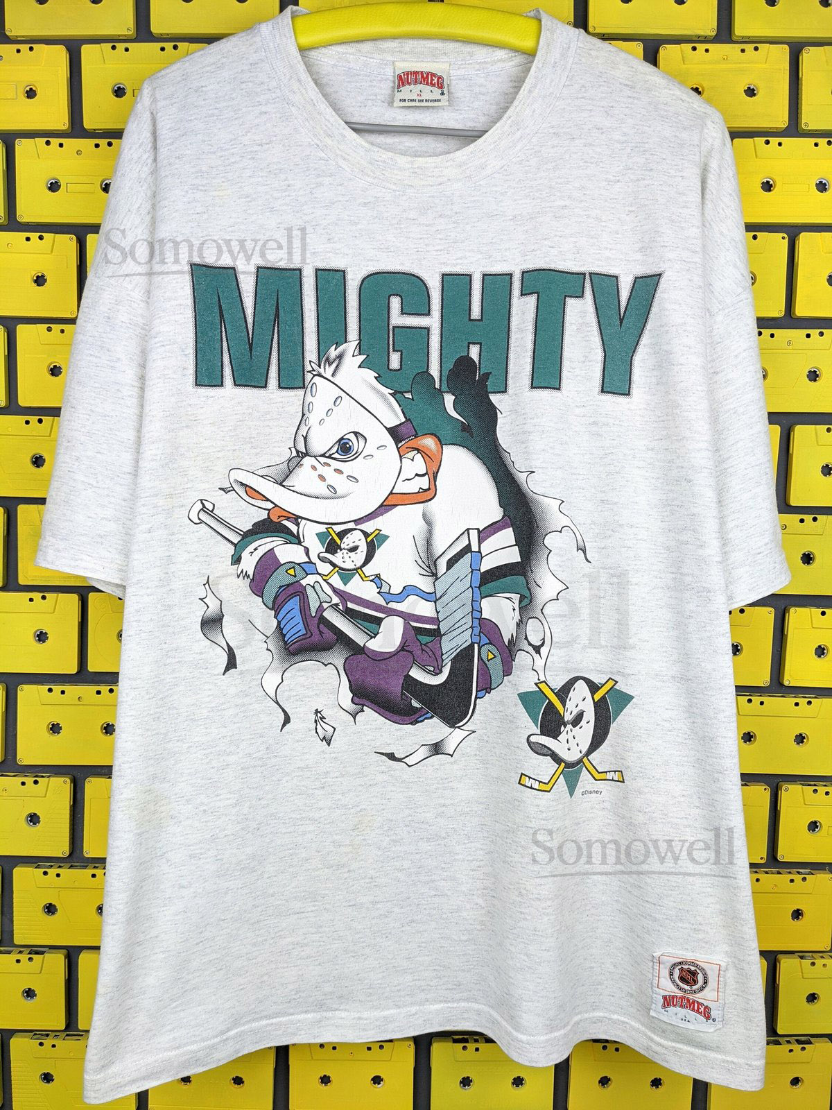 Vintage 90s Anaheim Mighty Ducks T-Shirt NHL National Hockey League Disney Merch Tee Size Short XL_683