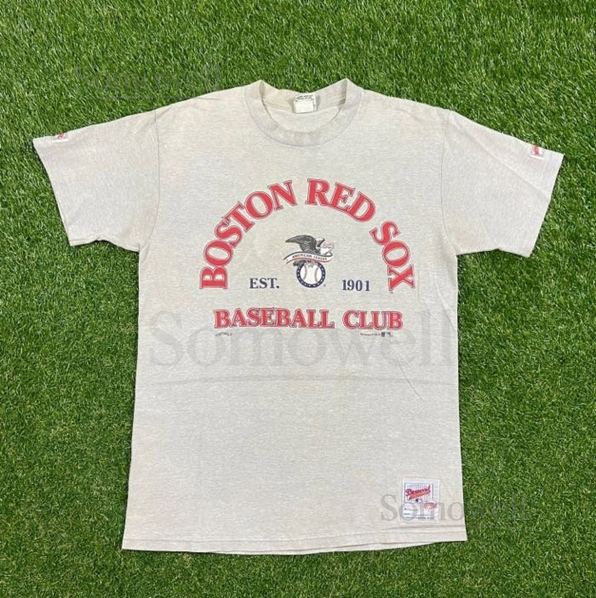 Vintage Boston Red Sox T Shirt Tee Nutmeg Mills Made USA Size Large L MLB Baseball New England Massachusetts Fenway Park 1990s 90s_680