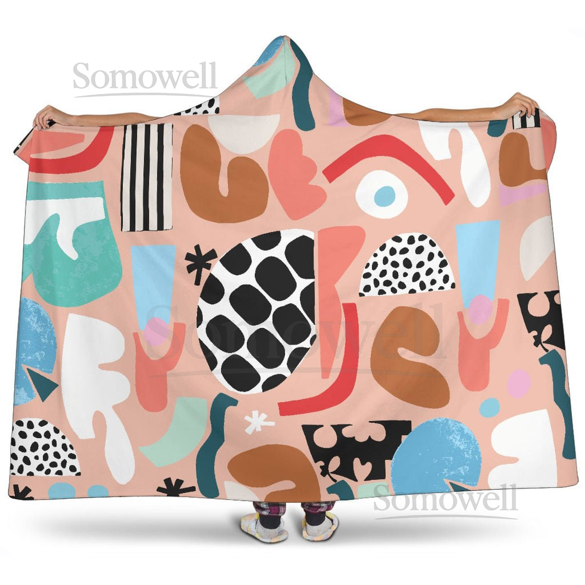 Abstract shape drawing blanket original hoodie blanket forms and shapes trow pink black and blue blanket Boho-chic blanket_1