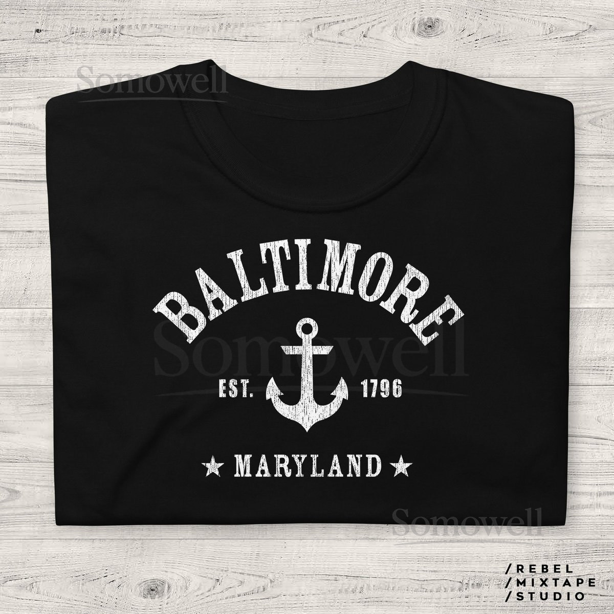 BALTIMORE Shirt Unisex W. Distressed Vintage Texture Baltimore MD Maryland athletic style graphic with anchor Est. Established 1796_120