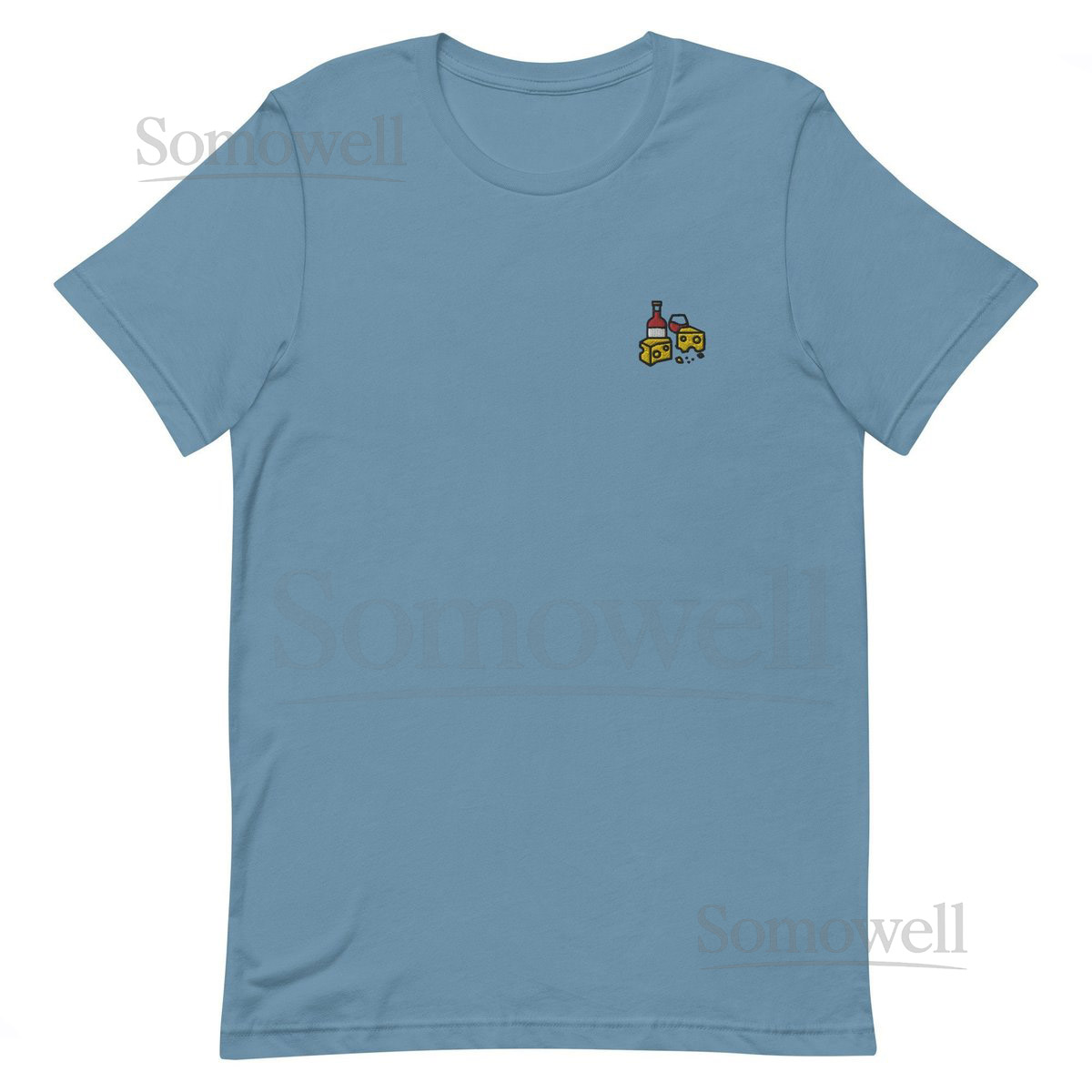 Embroidered Wine and Cheese T-Shirt Unisex Cotton Tee_106