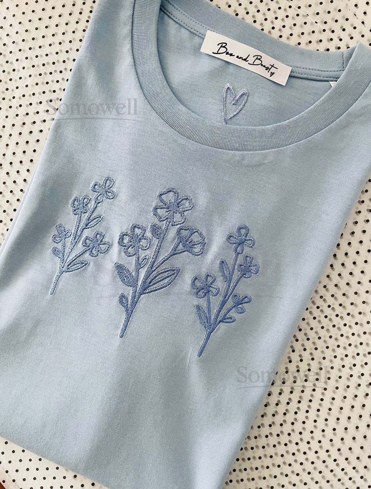 Embroidered Organic Cotton forget me not T-Shirt Flowers Forget me not Women's Unisex Tee Crew Neck Gift_86