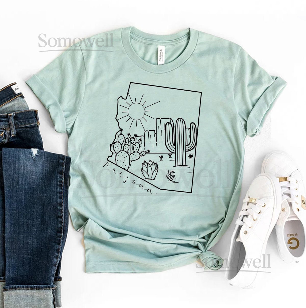 Arizona T-shirt Cactus Shirt State Pride Tee Home Outline Shirt Arizona Desert Tee Az Gift Adventure Top Arizona Women's T-shirts_97
