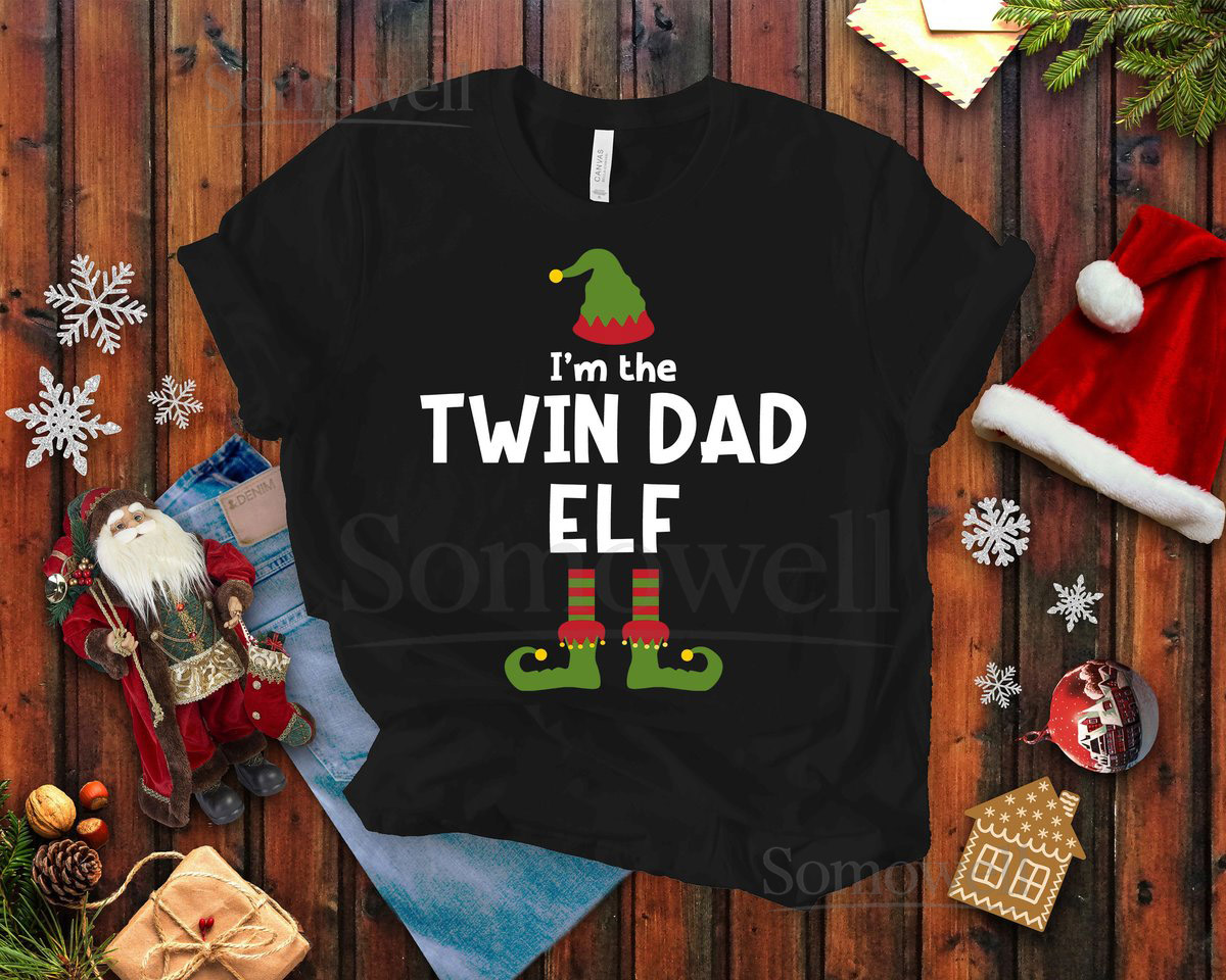Twin Dad Elf Christmas T-shirt for Men Father of Twins Gift Twin Family Unisex Holiday Tee_822