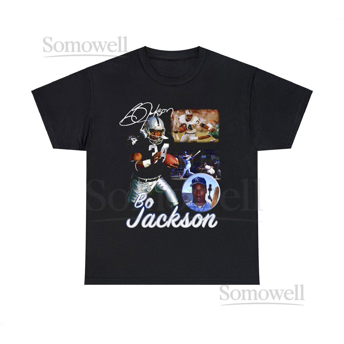 Bo Jackson Oakland Raiders Kansas City Royals football baseball 2 sport athlete t shirt_40