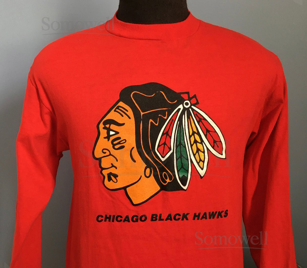 80s Vintage Chicago Black Hawks Blackhawks nhl hockey long sleeved Shirt - MEDIUM_6