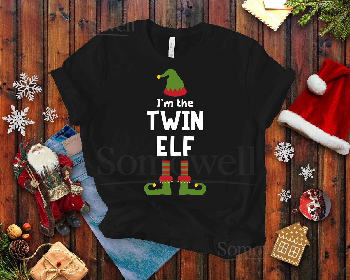 Twin Elf Christmas T-shirt for Men and Women Twin Brothers and Sisters Gift Twin Family Unisex Holiday Tee_824