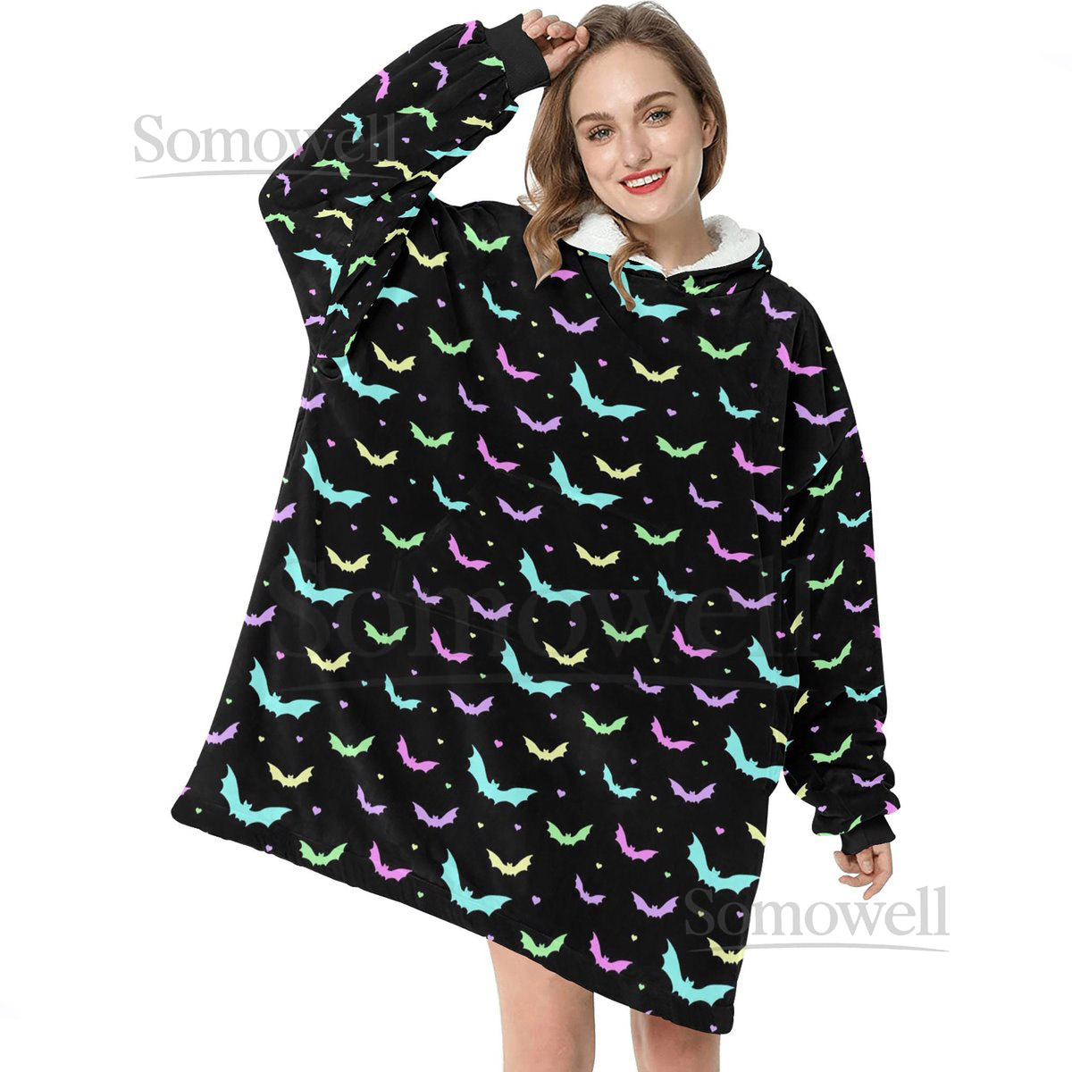 Pastel Goth Bats Spooky Halloween Theme Blanket Hooded Jumper Hoodie Winter Oversized Kids Adults_61