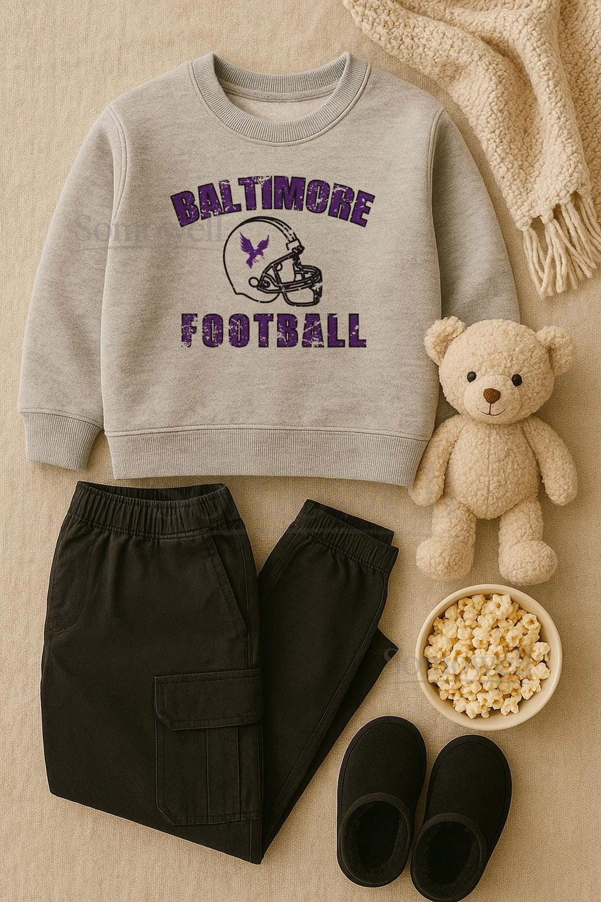 Kids Vintage Baltimore Football Sweatshirt Toddler Football Fan Kids Baltimore Maryland Football Ravens Flock_738