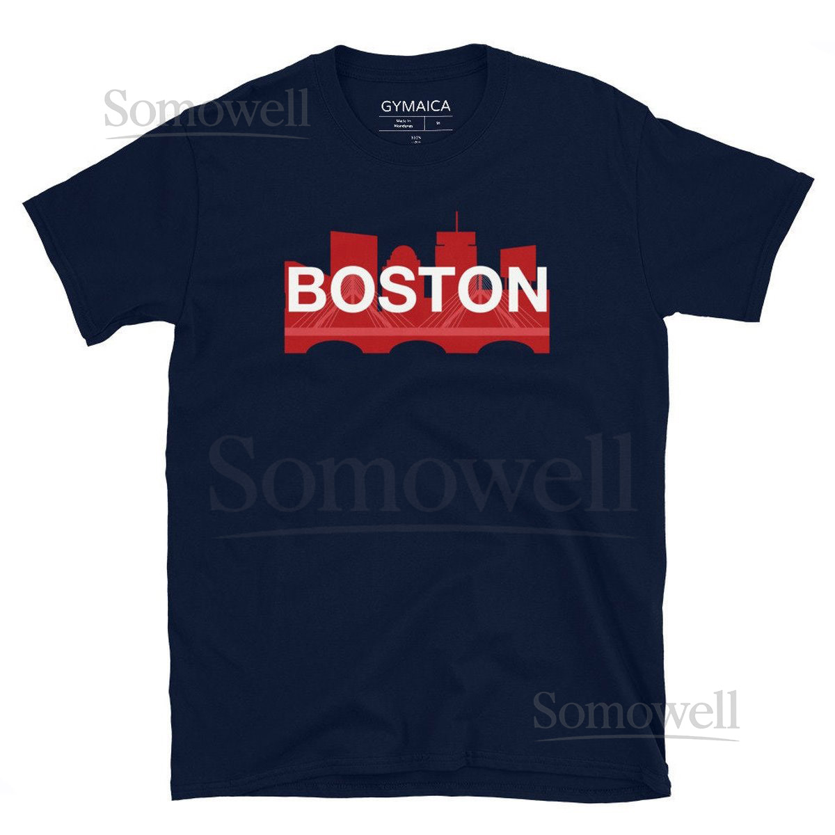 Boston Skyline T-Shirt Unisex Athletic Fit Red White Design_215
