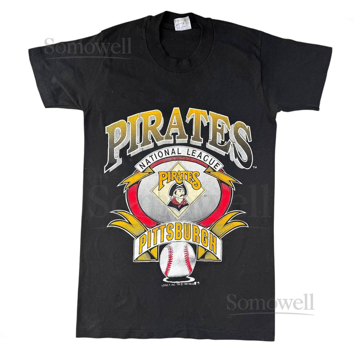 Vintage 1991 Pittsburgh Pirates T Shirt National League Baseball Tee Stedman Made USA Retro Sports Fan Gift Black Cotton Blend Small_973